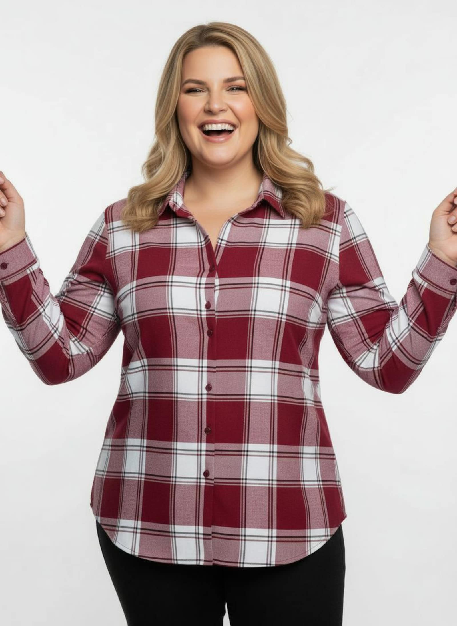 Flanellbluse in Karo-Muster - dunkelrot-weiß-kariert