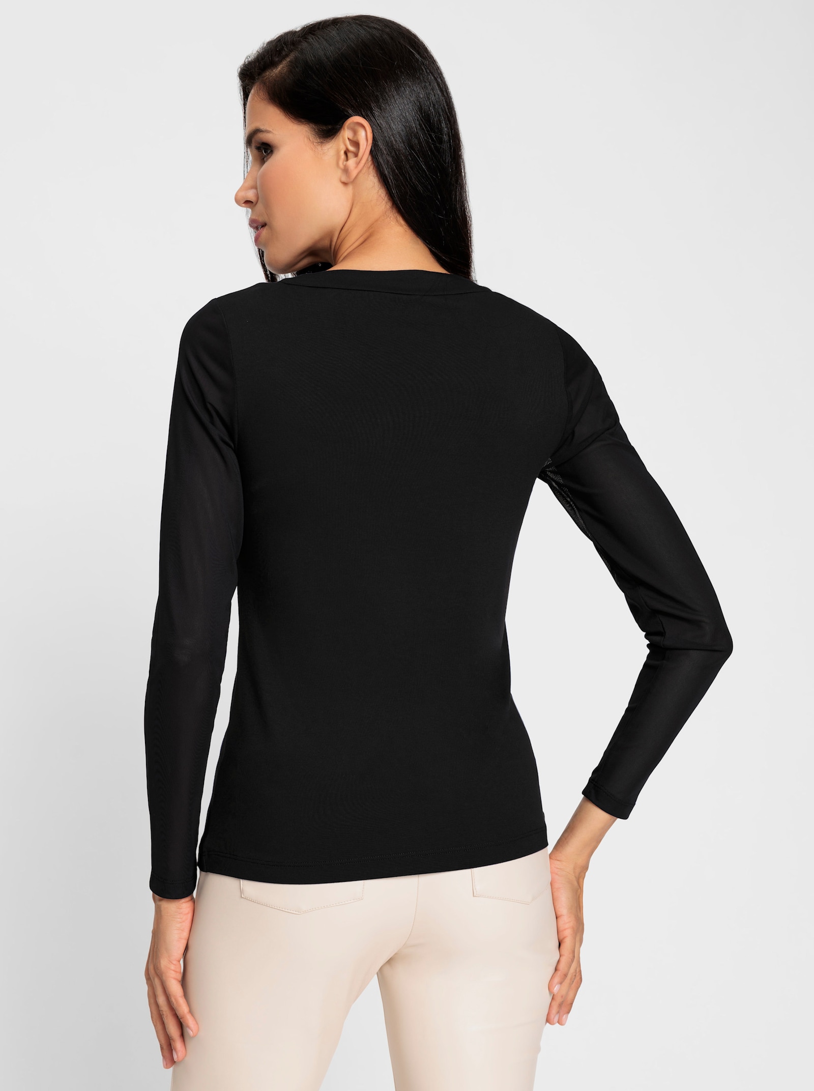 heine T-shirt à manches longues avec manches transparentes - noir