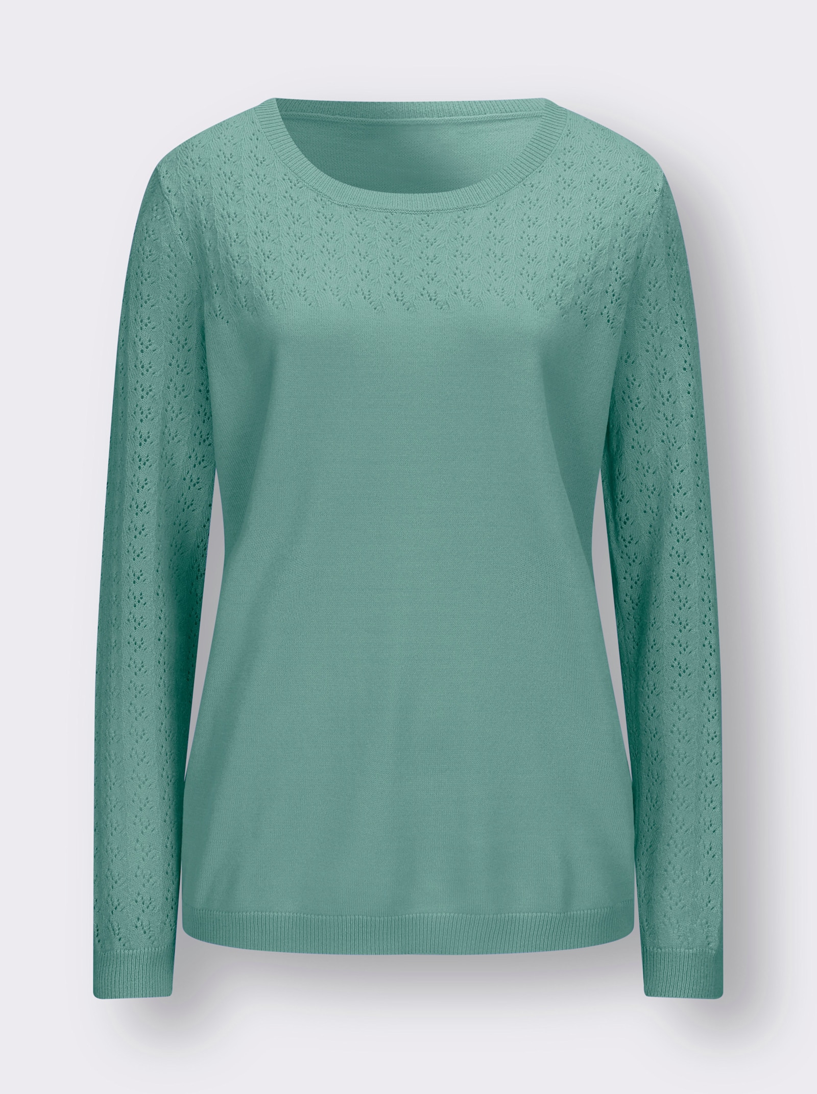 Ajourpullover mit gerippten Abschlüssen - salbei