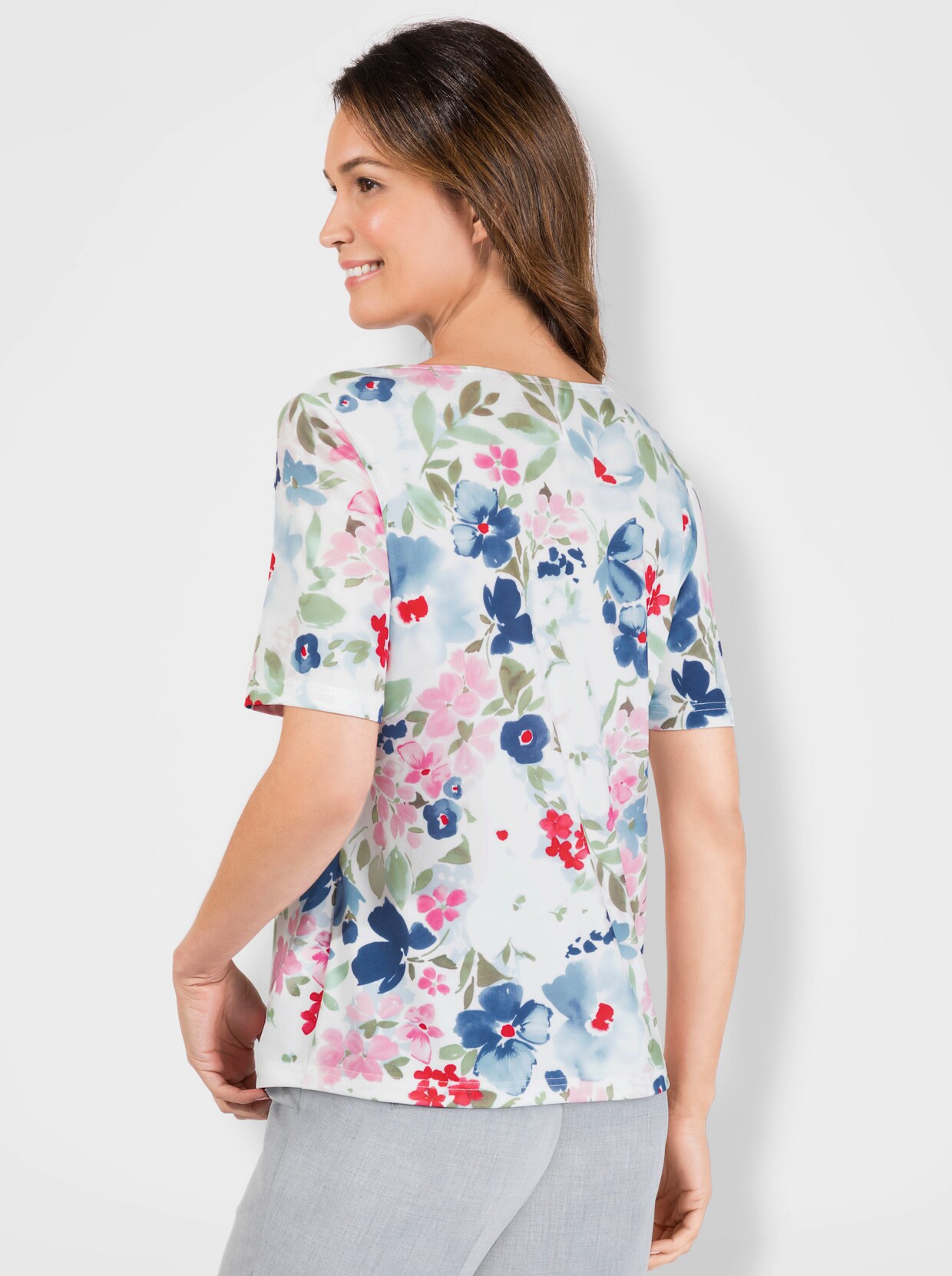 Kurzarmshirt - hortensie-khaki-bedruckt