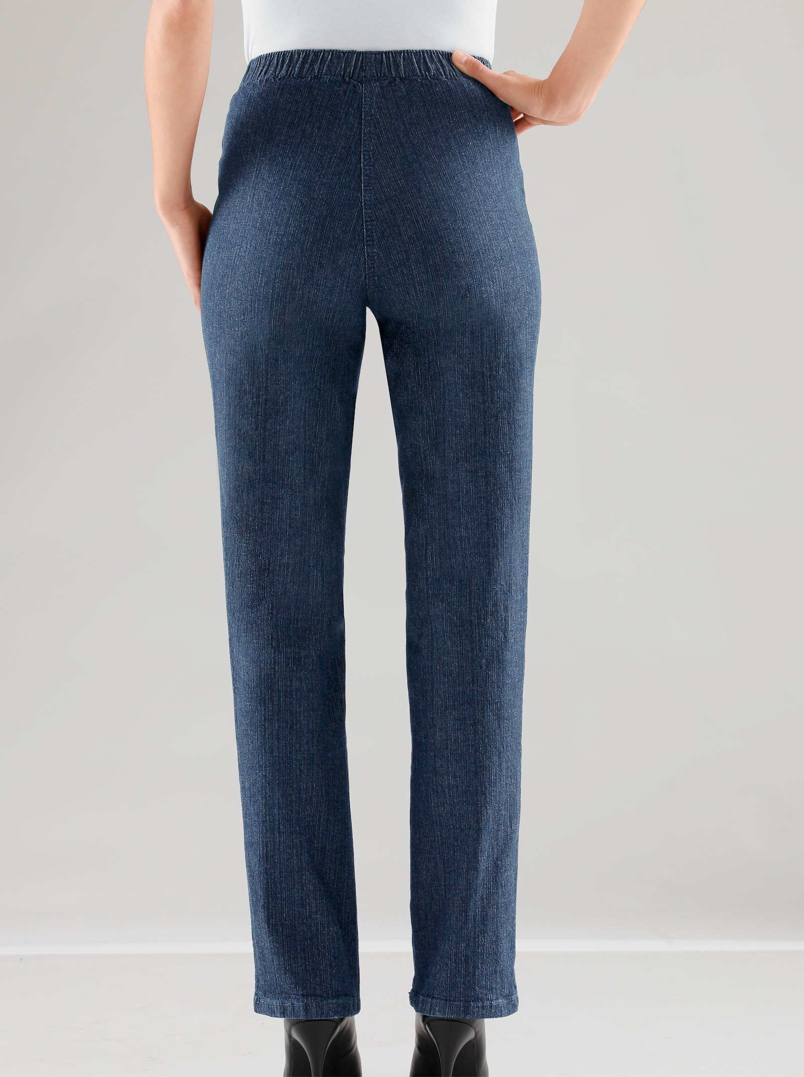 Džínsy na gumu, elastický pás po obvode - tmavomodrá