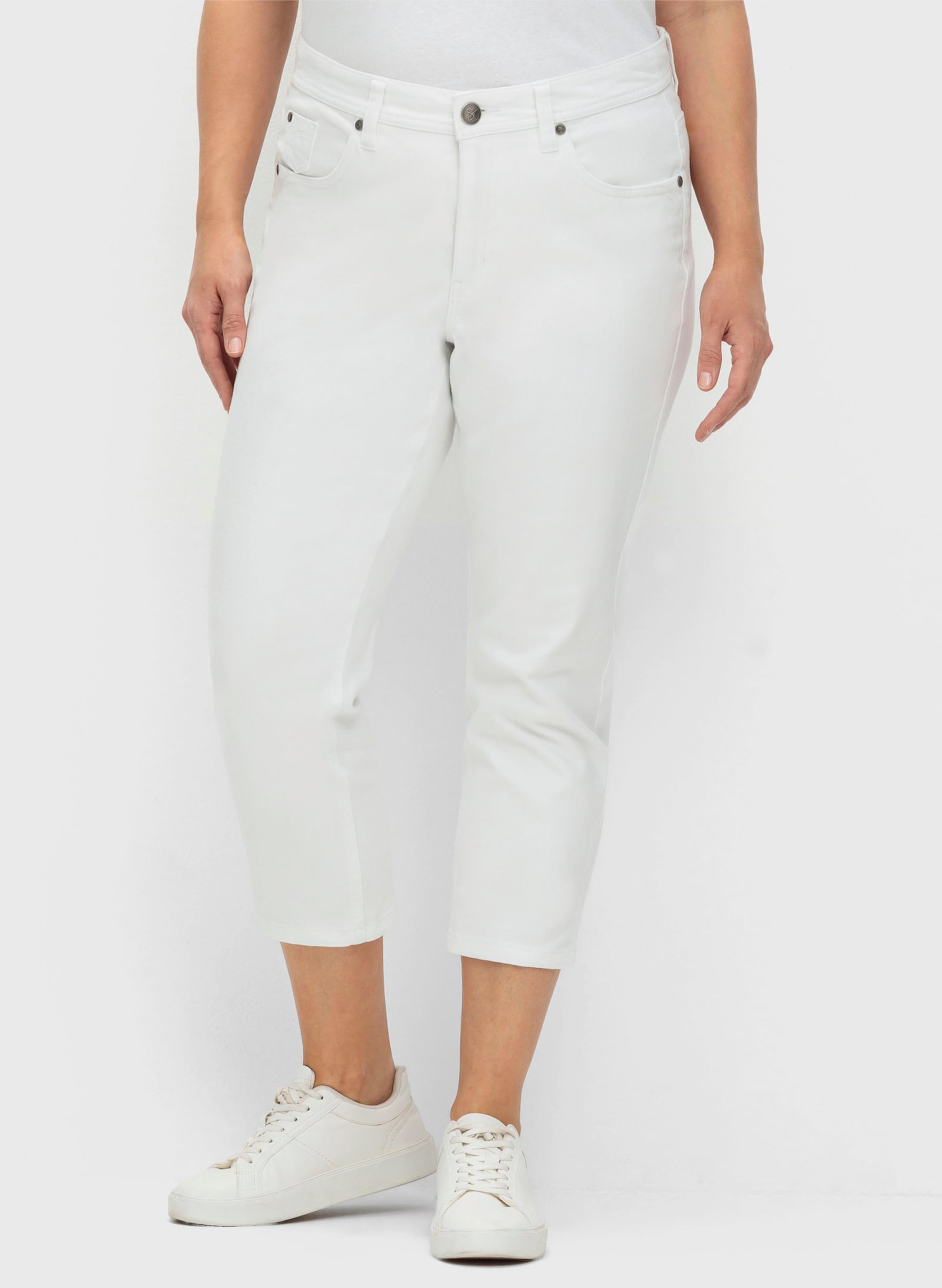 sheego 7/8-jeans in smal model, met contrastband - white denim