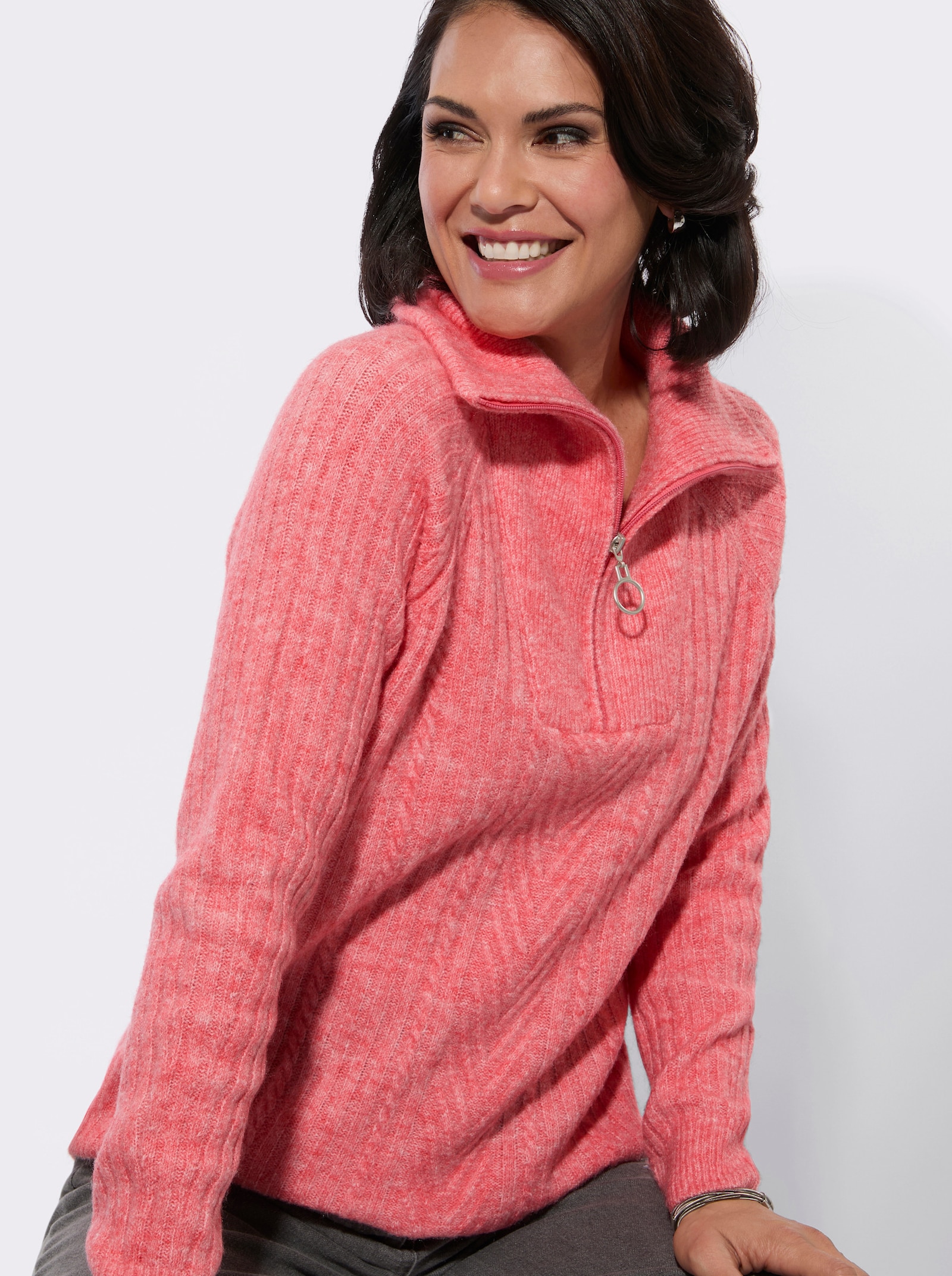 Troyer im Rippstrick - grapefruit-meliert