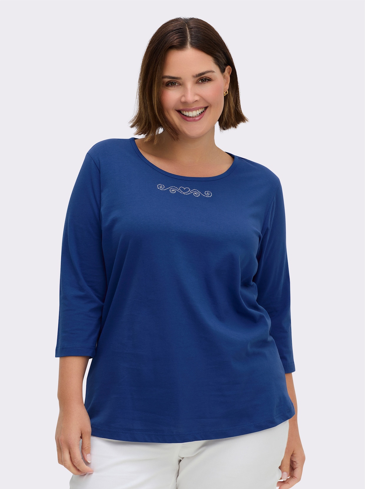 3/4-Arm-Shirt mit Ziersteinchen - royalblau