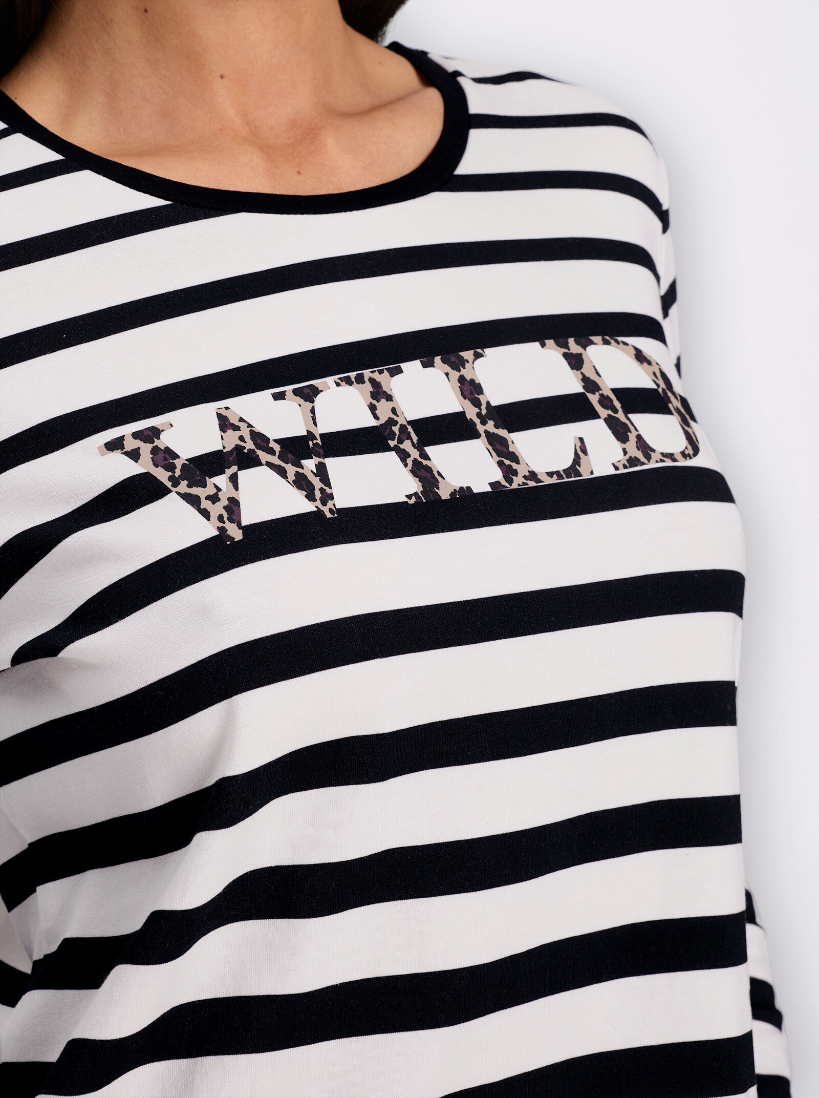 heine Ringelshirt mit Schriftzug - ecru-schwarz-bedruckt