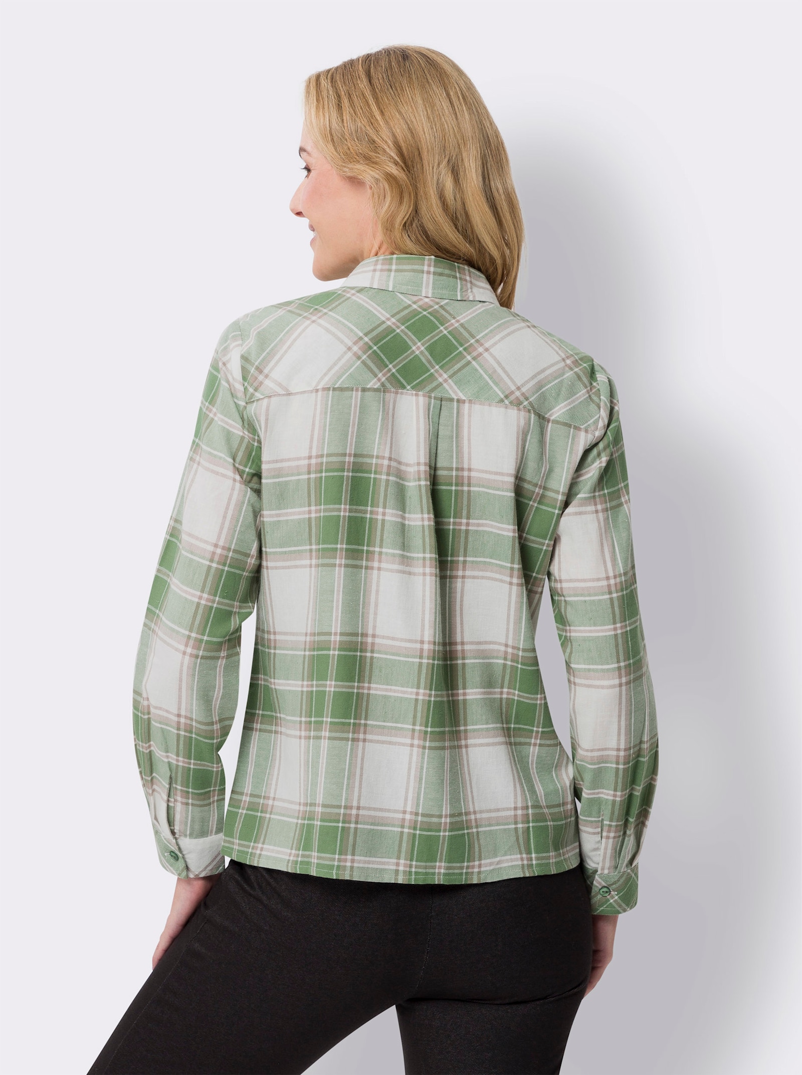 Flanellbluse mit Brusttasche - eucalyptus-ecru-kariert