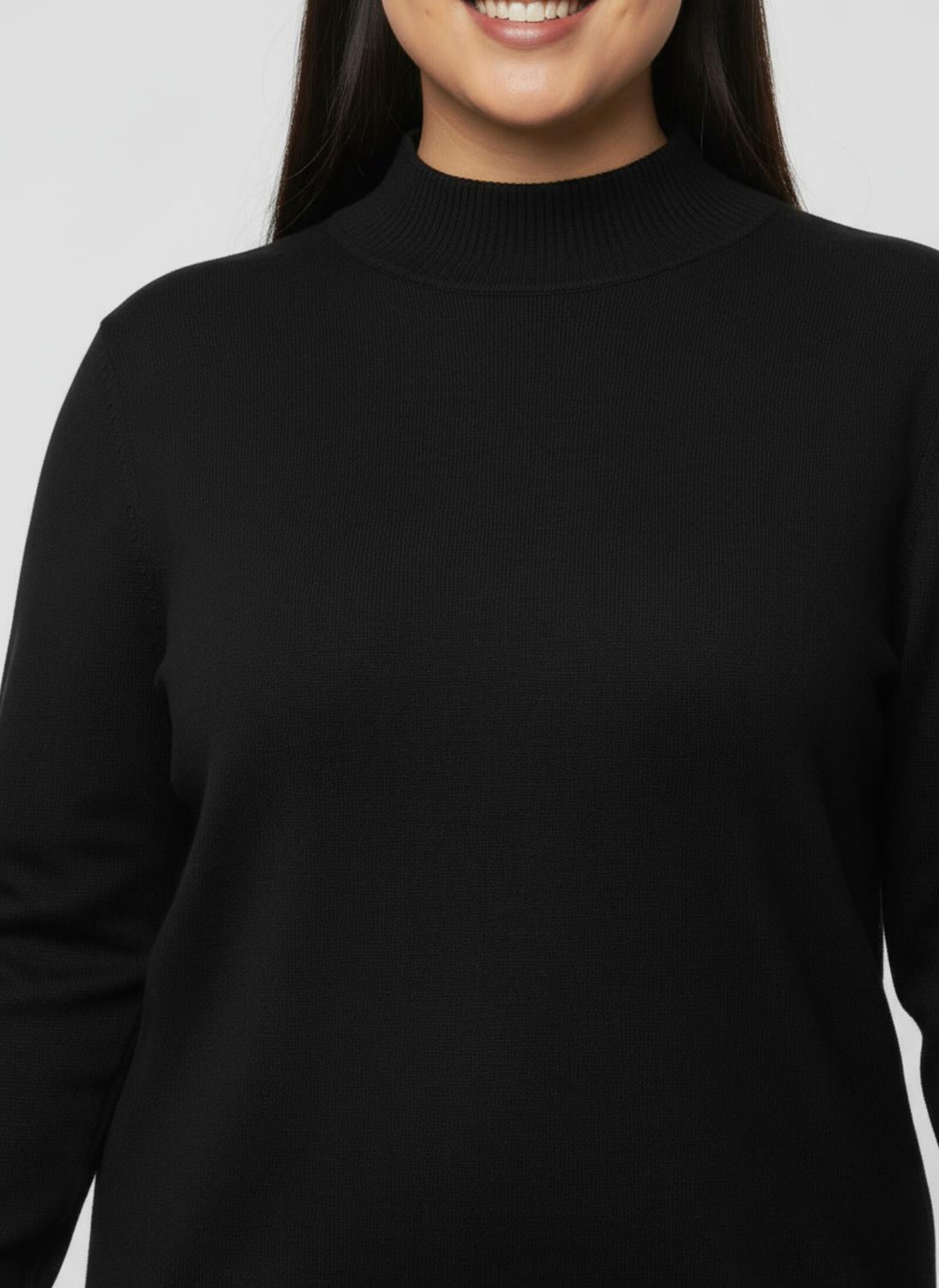 Stehkragenpullover mit Ripp-Abschlüssen - schwarz