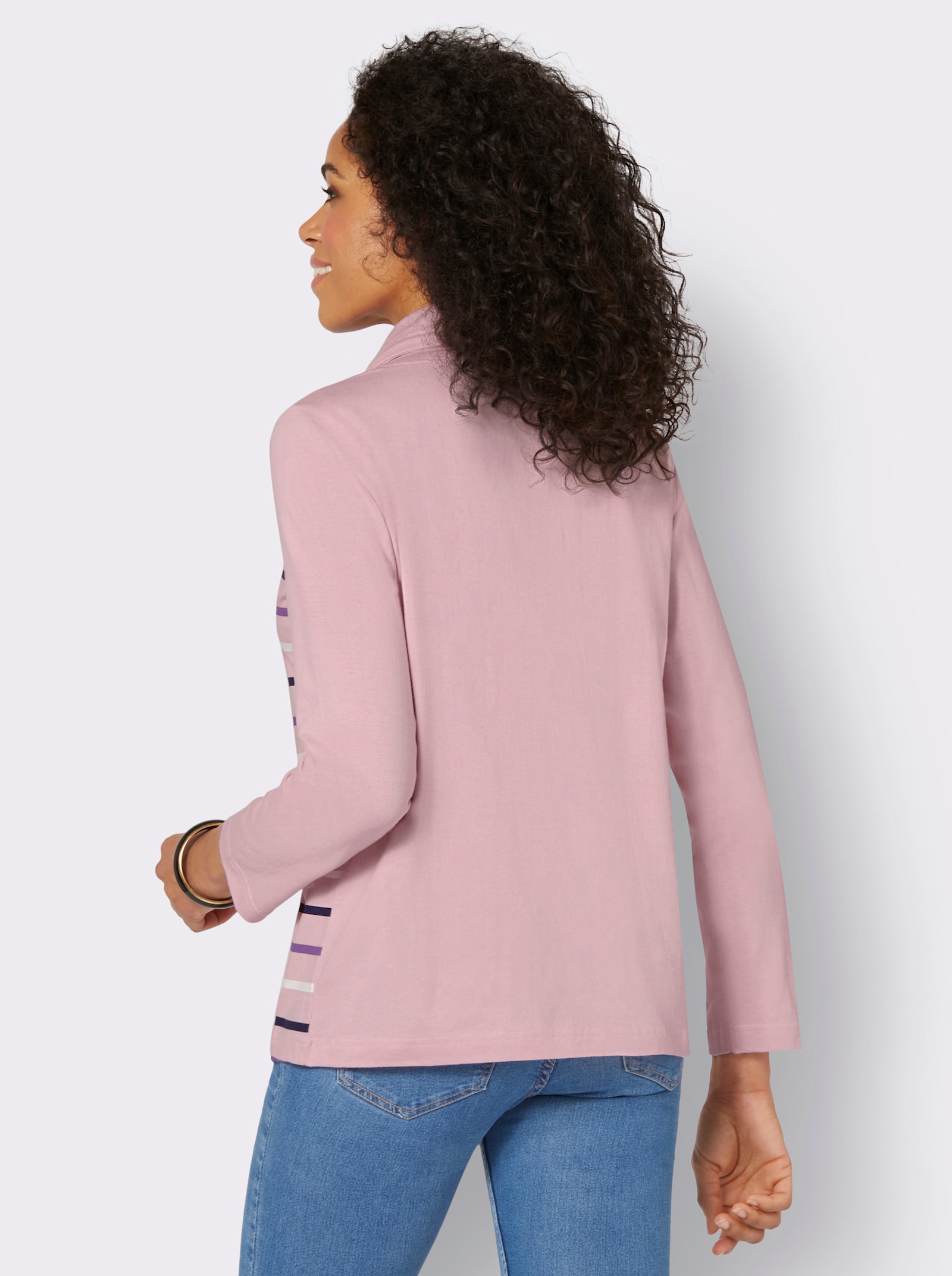 Stehkragenshirt mit Tunnelzug - rosé-geringelt