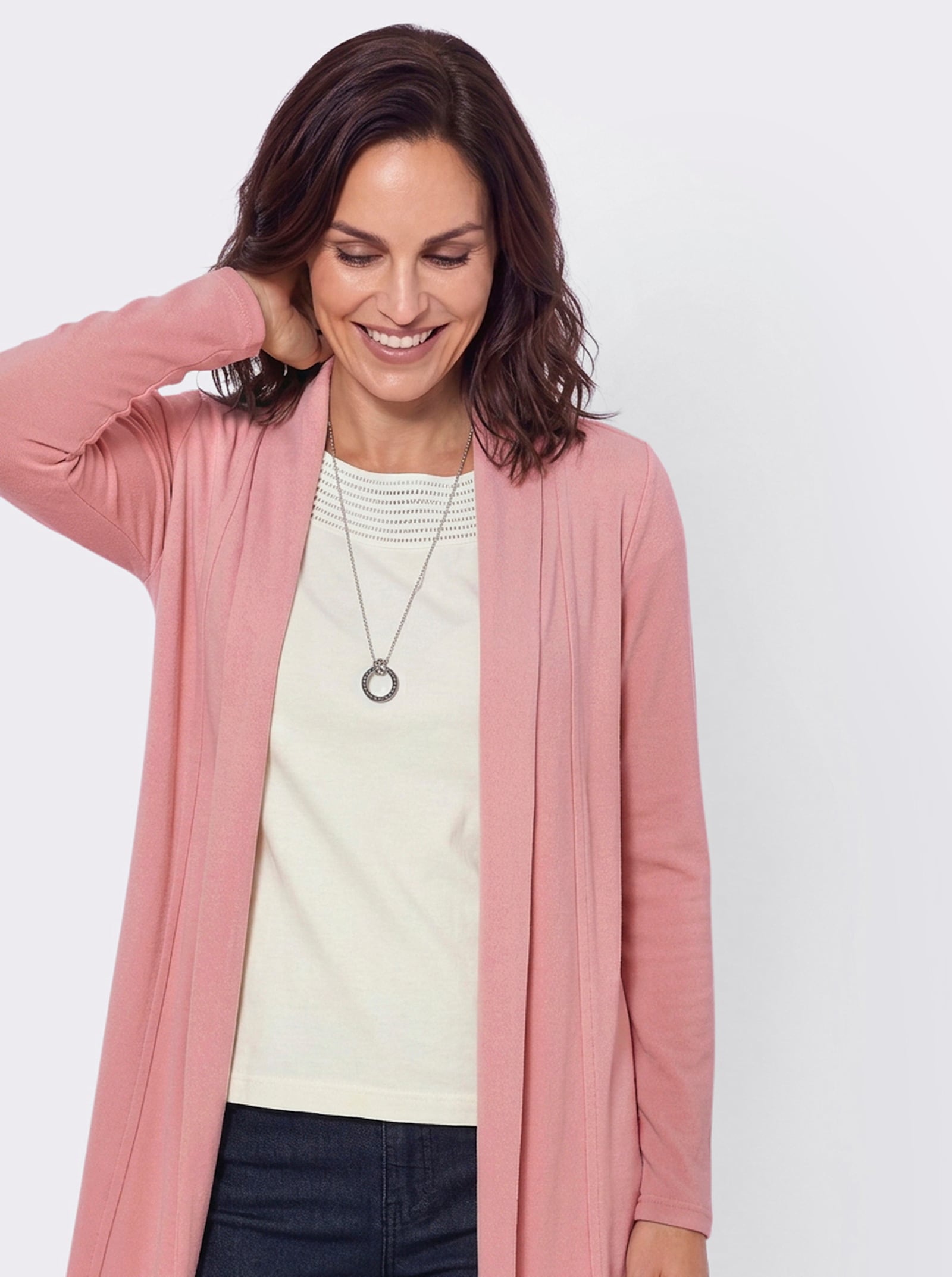 Shirtjacke in Feinstrick-Optik - rosenquarz