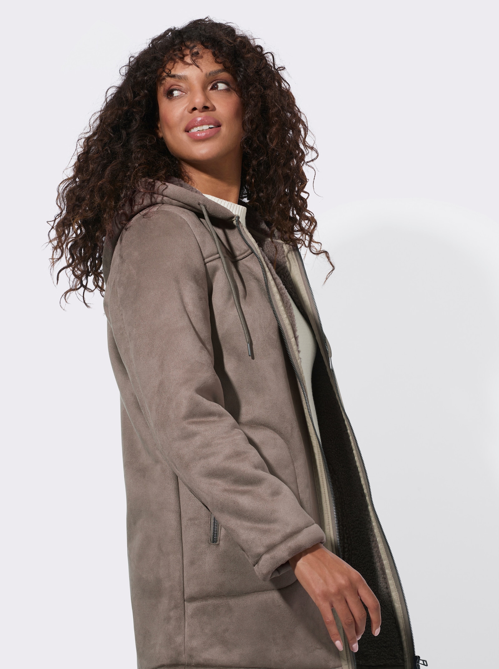 Outdoorjacke in Lammfelloptik - taupe