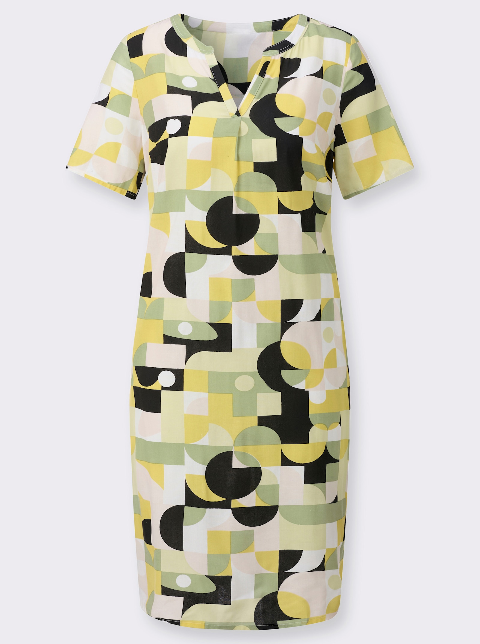 Druckkleid in Viskose-Web-Qualität - pistazie-schwarz-bedruckt