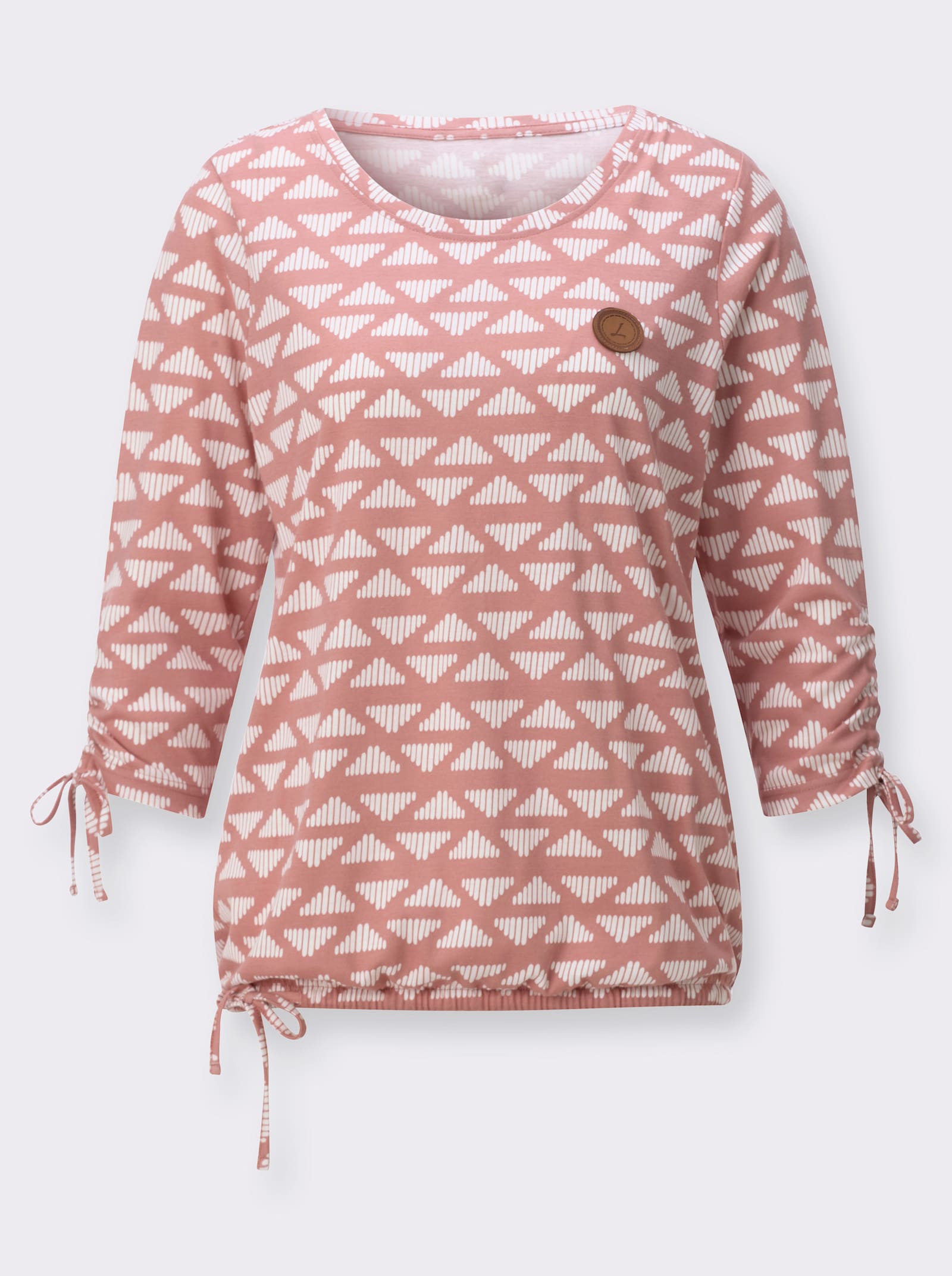 Rundhalsshirt im weichen Material-Mix - rosenholz-ecru-bedruckt