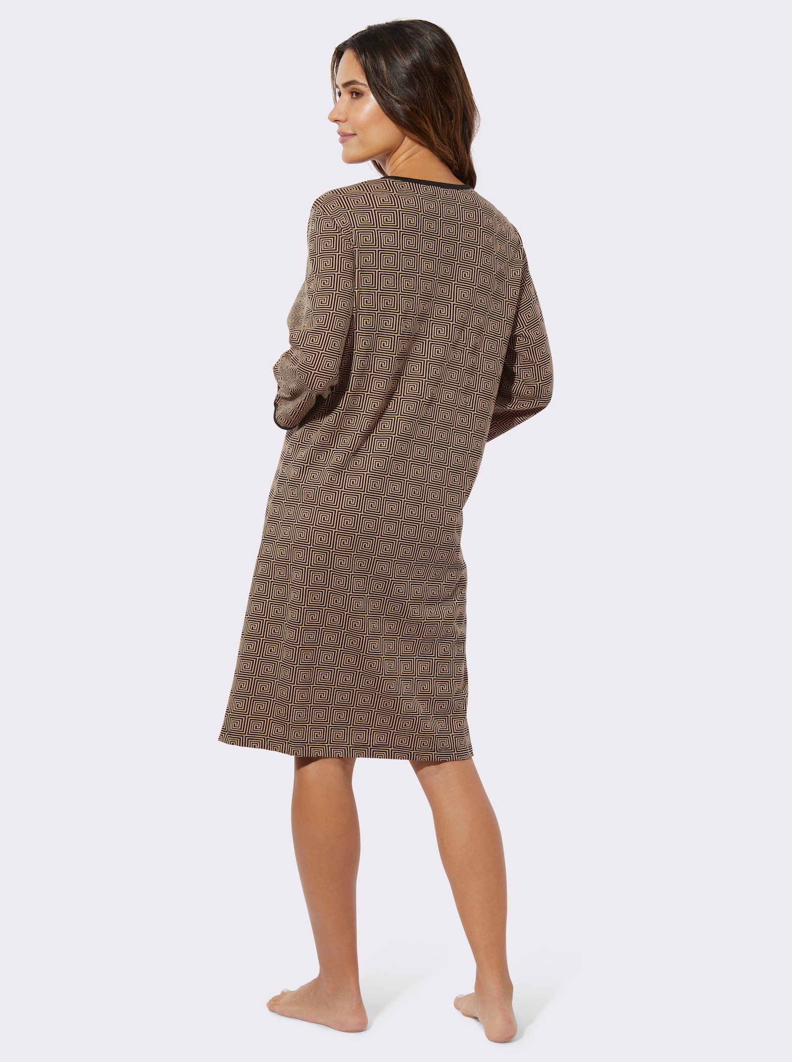 Nachthemd in A-Form - schwarz-camel-bedruckt