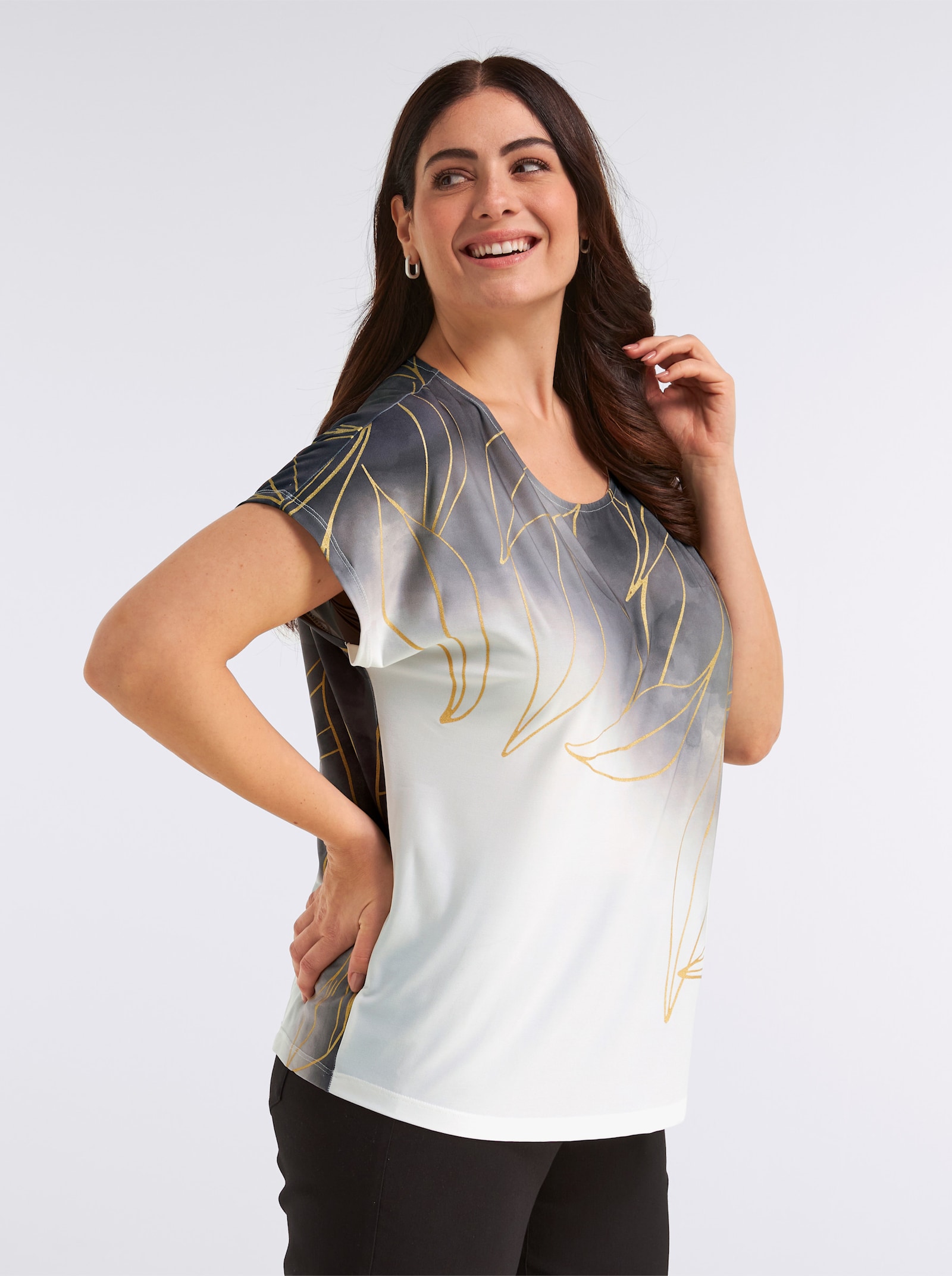 Print-Shirt mit Foliendruck - hellgrau-schwarz-bedruckt