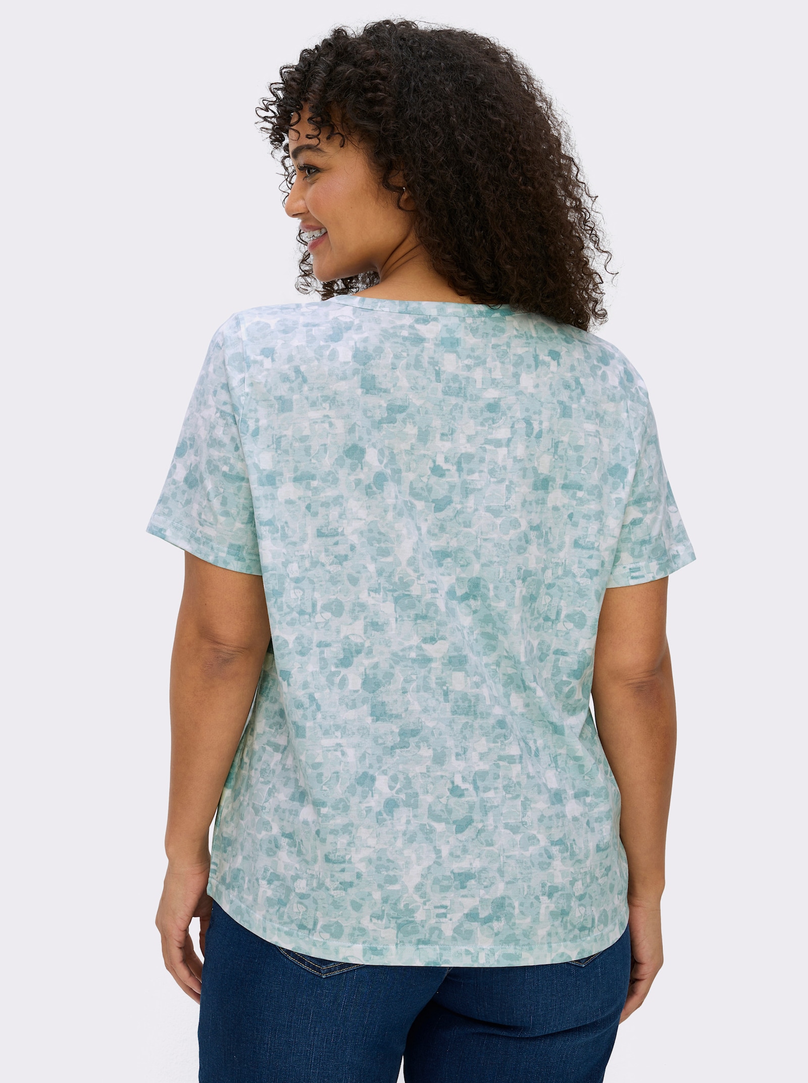 Kurzarmshirt in Baumwoll-Qualität - kalkmint-mint-bedruckt