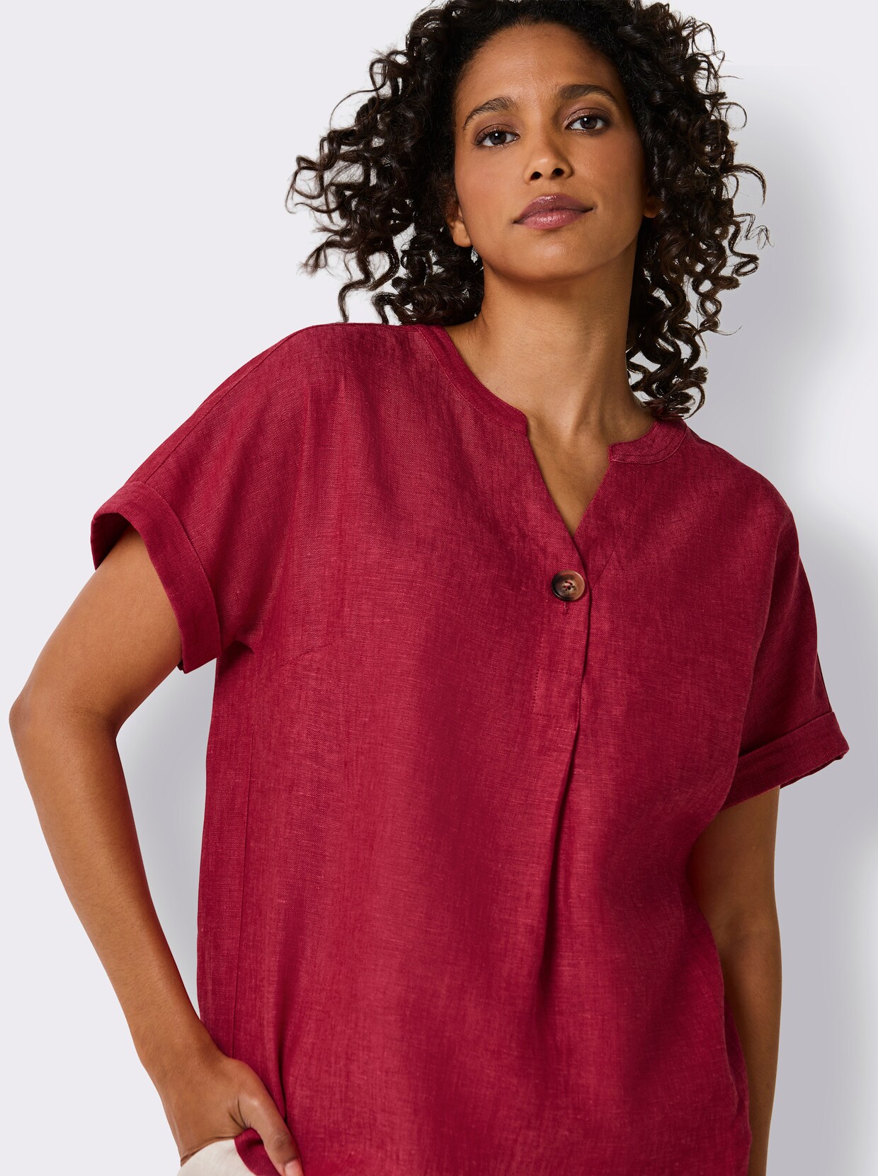 CREATION L PREMIUM Leinenbluse - rot-meliert