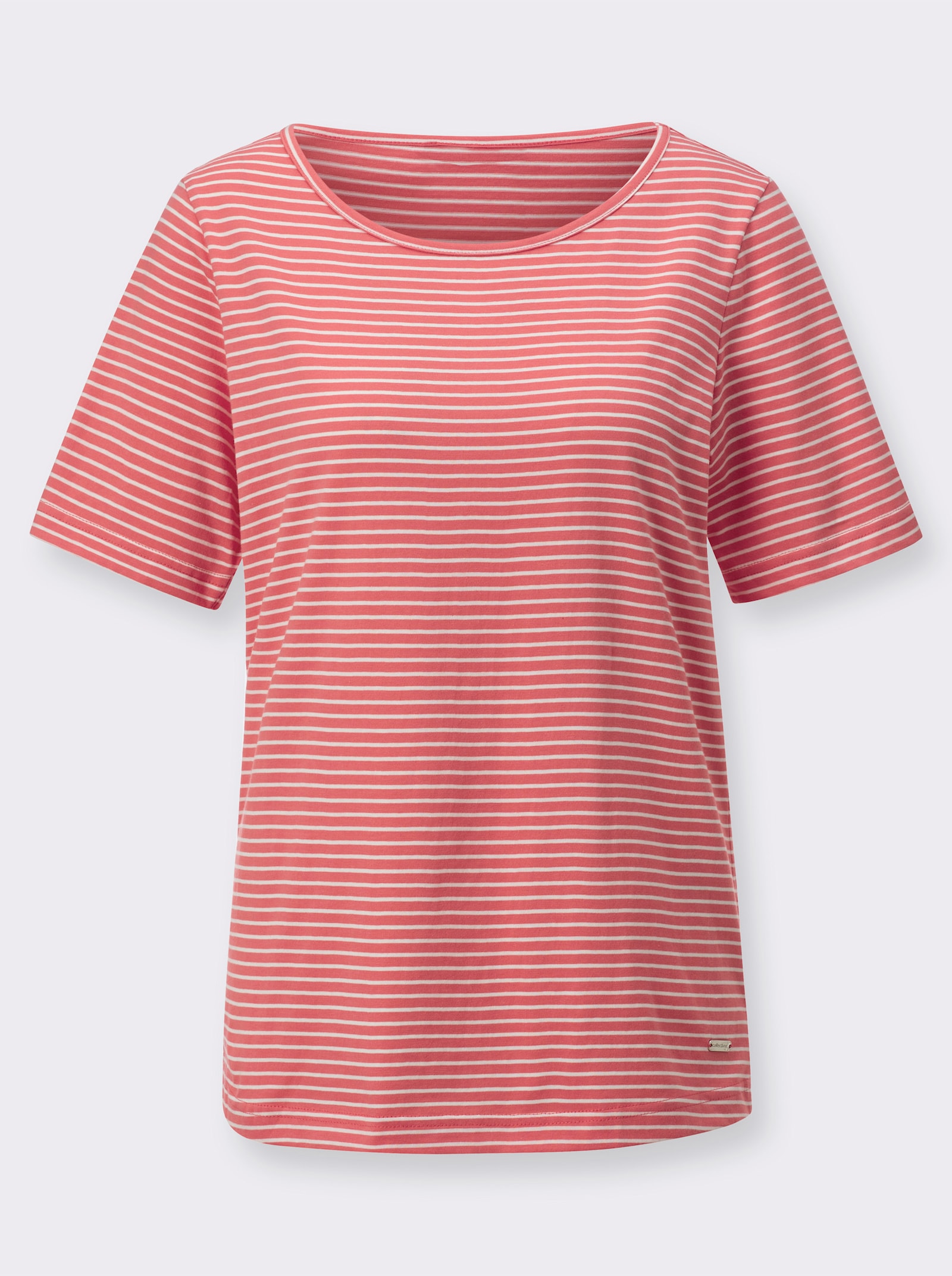 Ringelshirt mit kurzen Ärmeln - koralle-ecru-geringelt