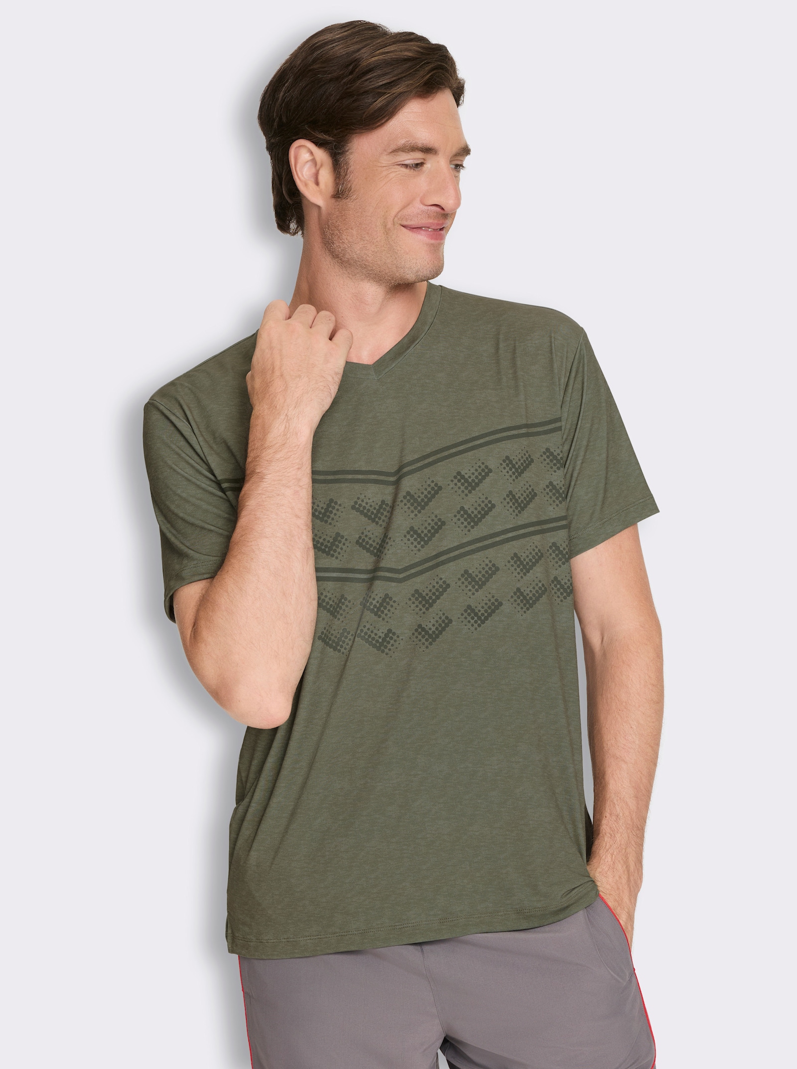 Funktionsshirt mit Seitenschlitzen - khaki-meliert