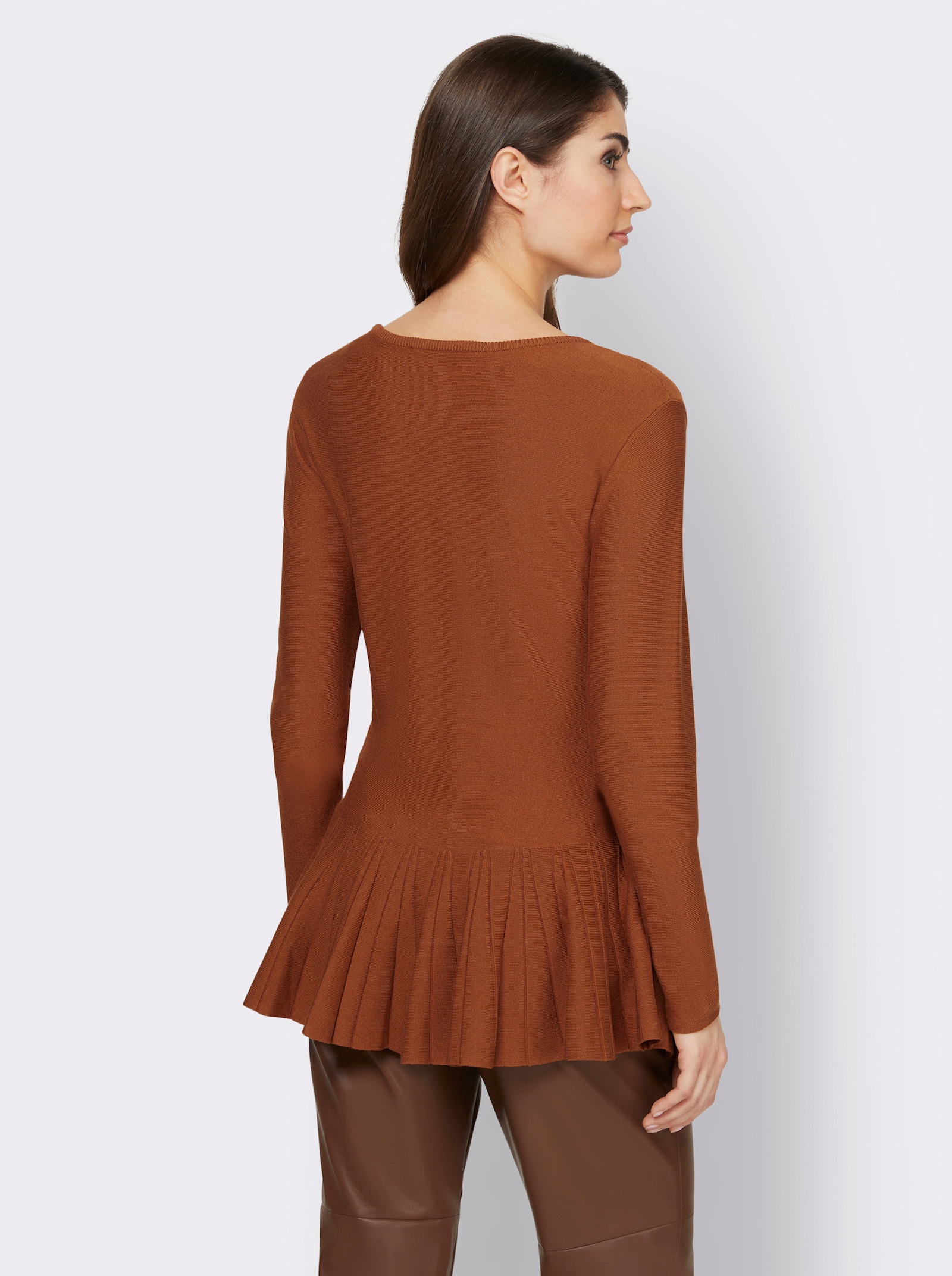 heine Rundhalspullover mit Schößchen - cognac