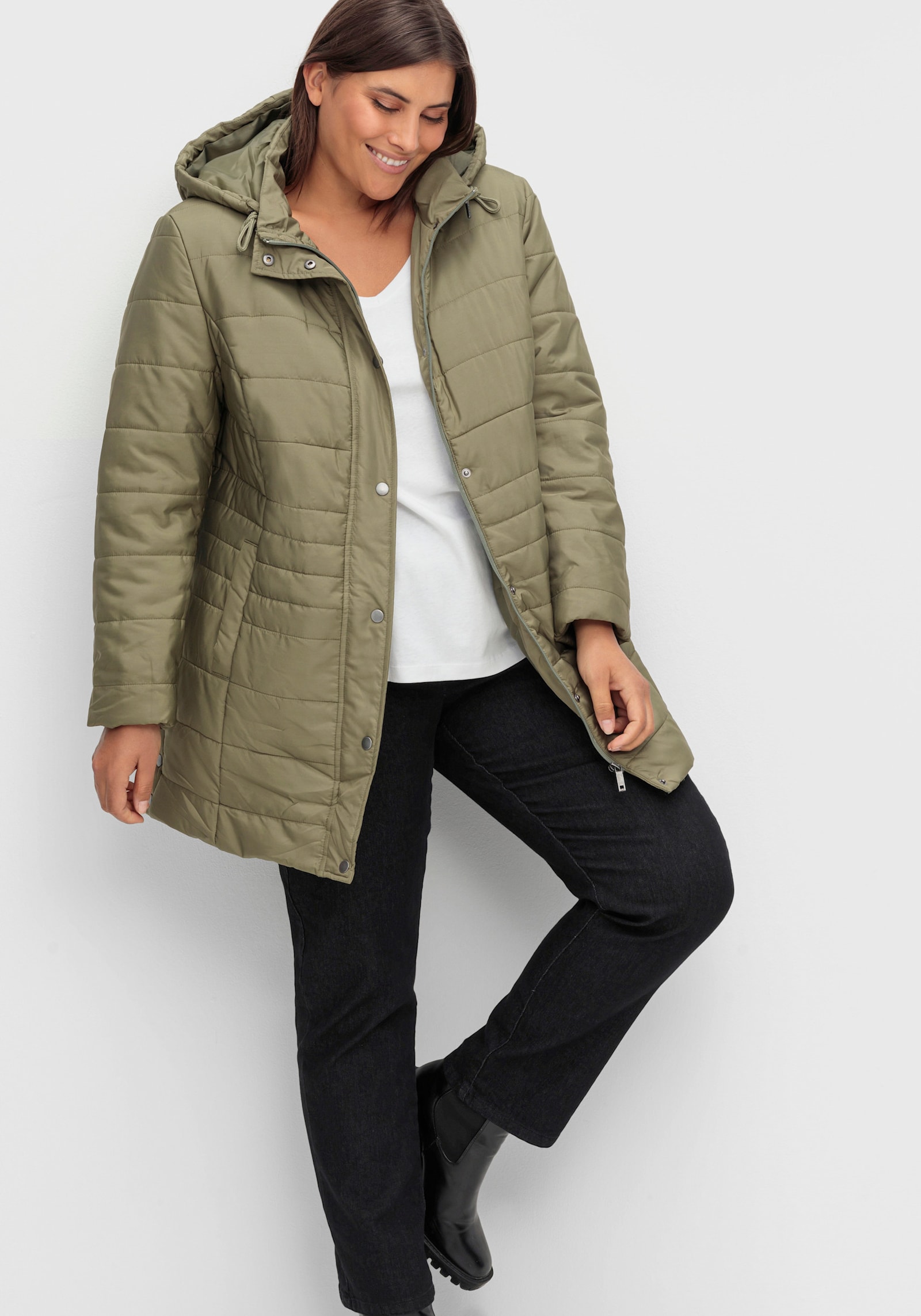 Steppjacke mit seitlichen Druckknöpfen - khaki