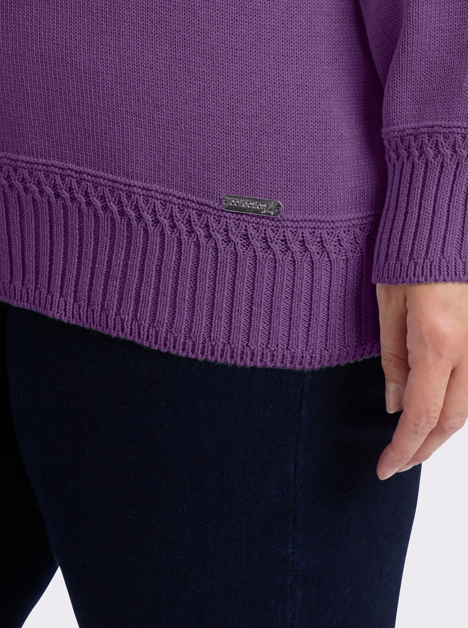 Stehkragenpullover mit Ripp-Abschlüssen - lila