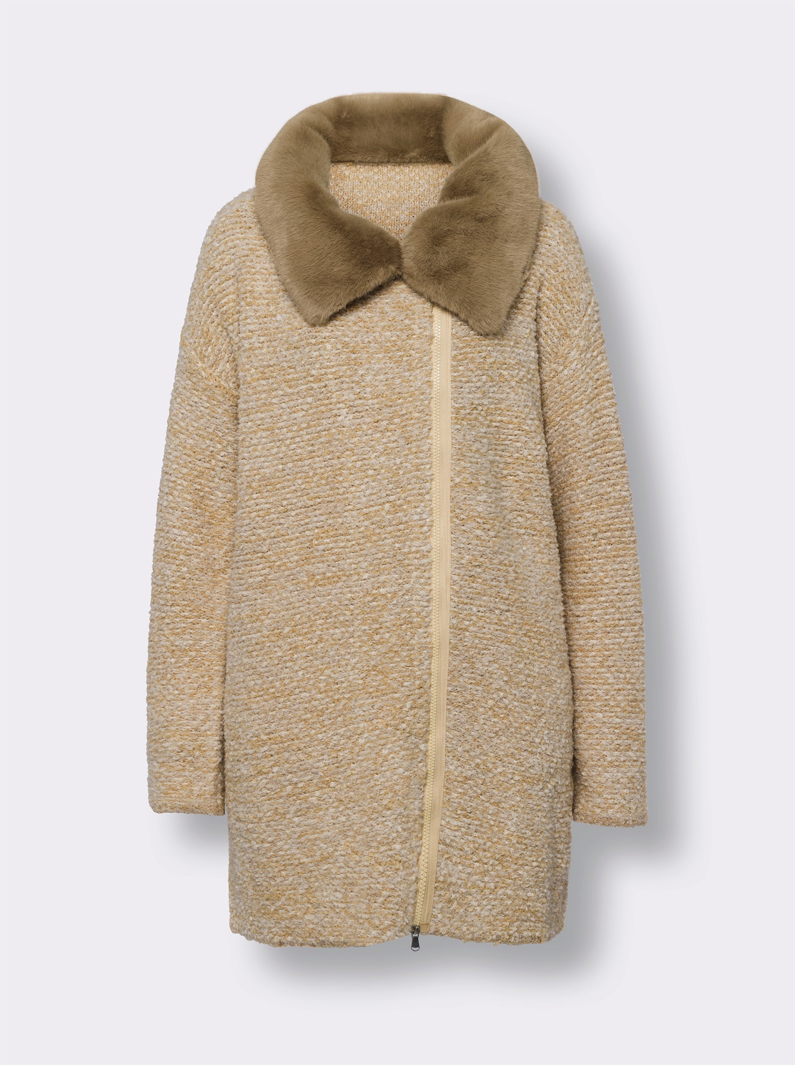 heine Veste longue en tricot avec col imitation fourrure - chamois-sable chiné