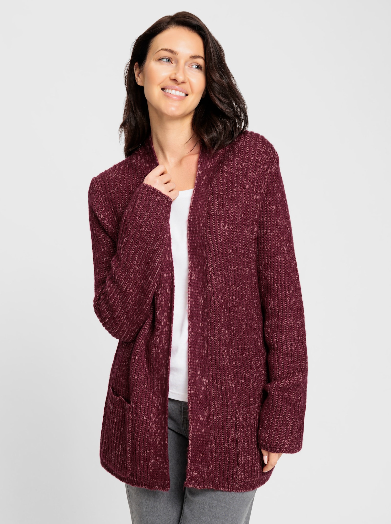 Veste en tricot à la coupe ouverte - bordeaux chiné