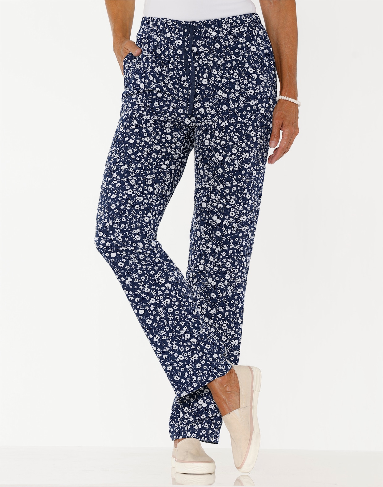 Schlupfhose in pflegeleichter Qualität - marine-weiß-bedruckt