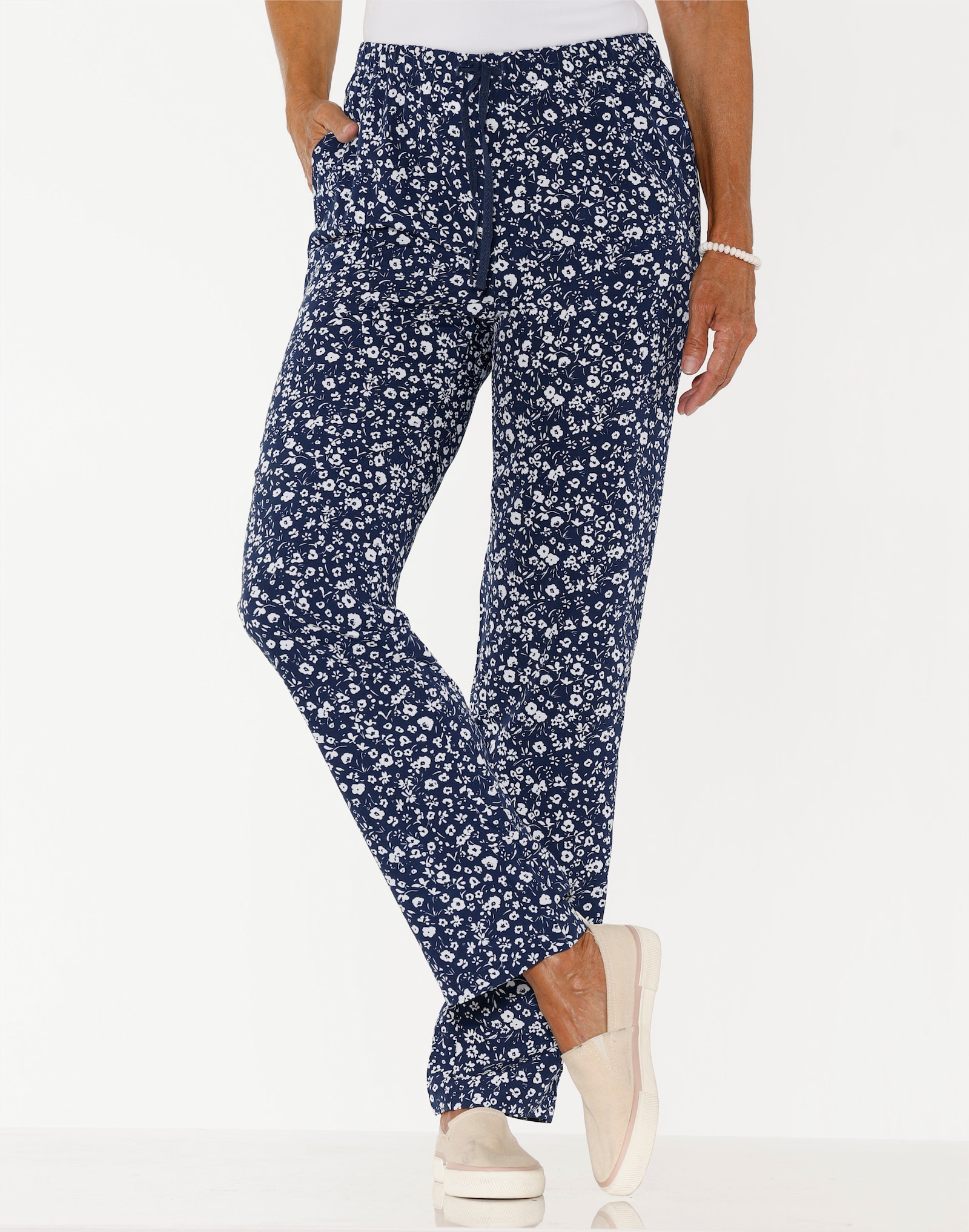 Schlupfhose in pflegeleichter Qualität - marine-weiß-bedruckt