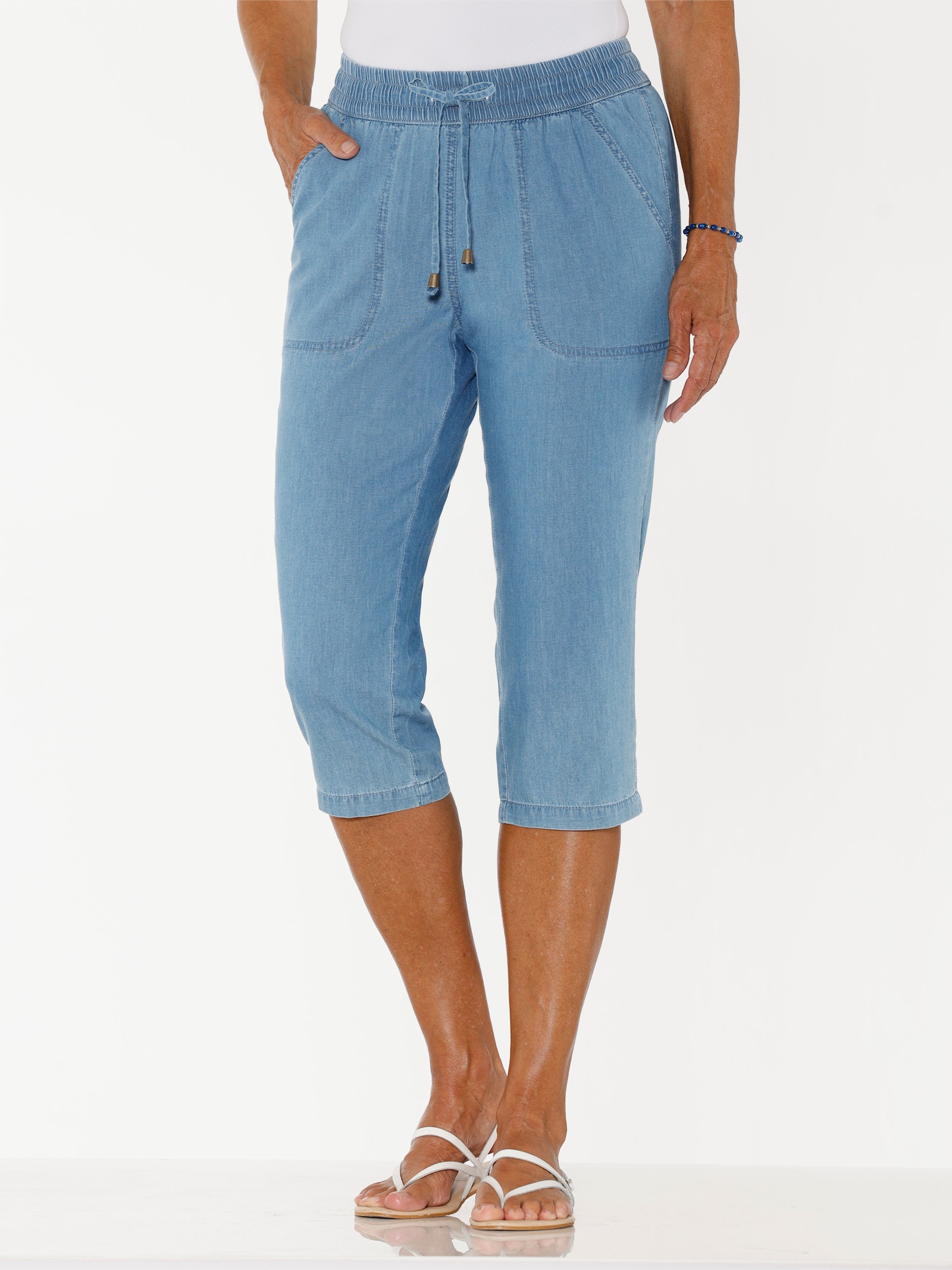 Caprijeans mit Rundum-Dehnbund - blue-bleached