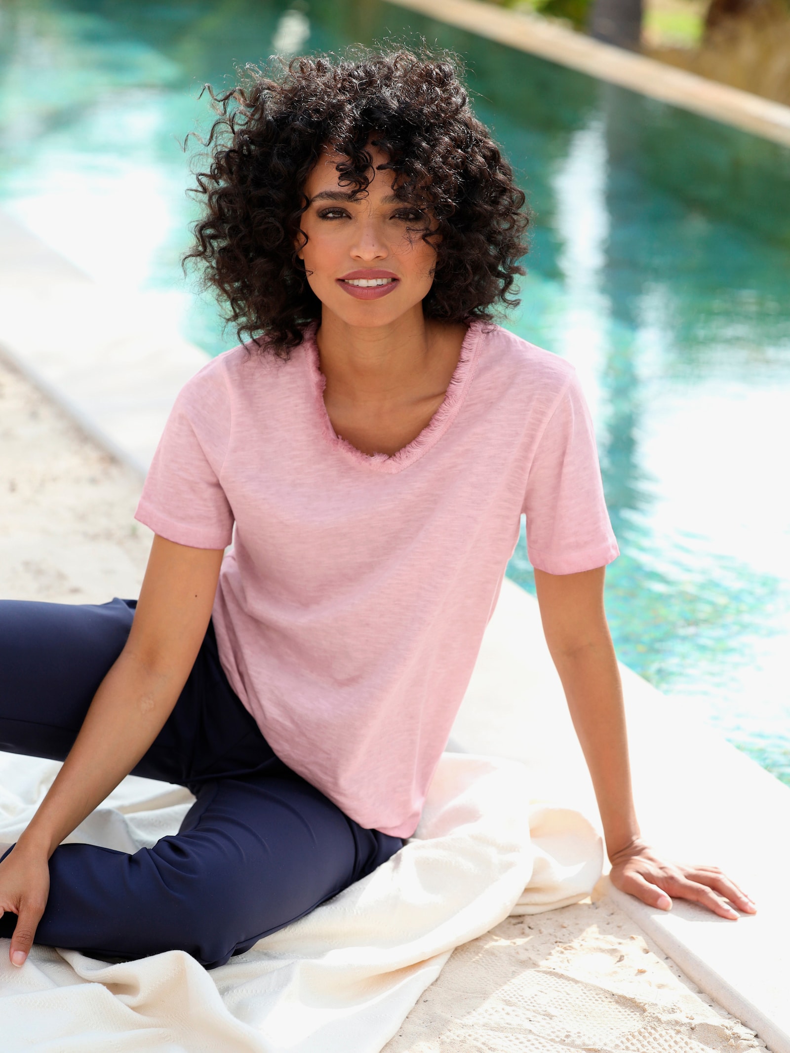 heine V-Shirt aus Flammgarn - rosenholz