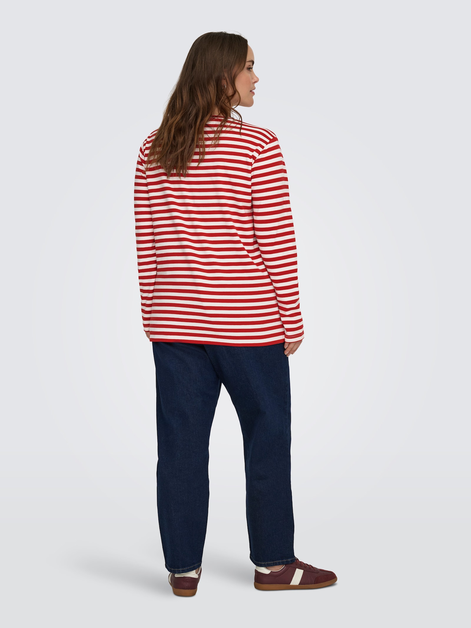 ONLY CARMAKOMA Langarmshirt - barbados cherry stripes:cloud dancer/ w. emb. hearts