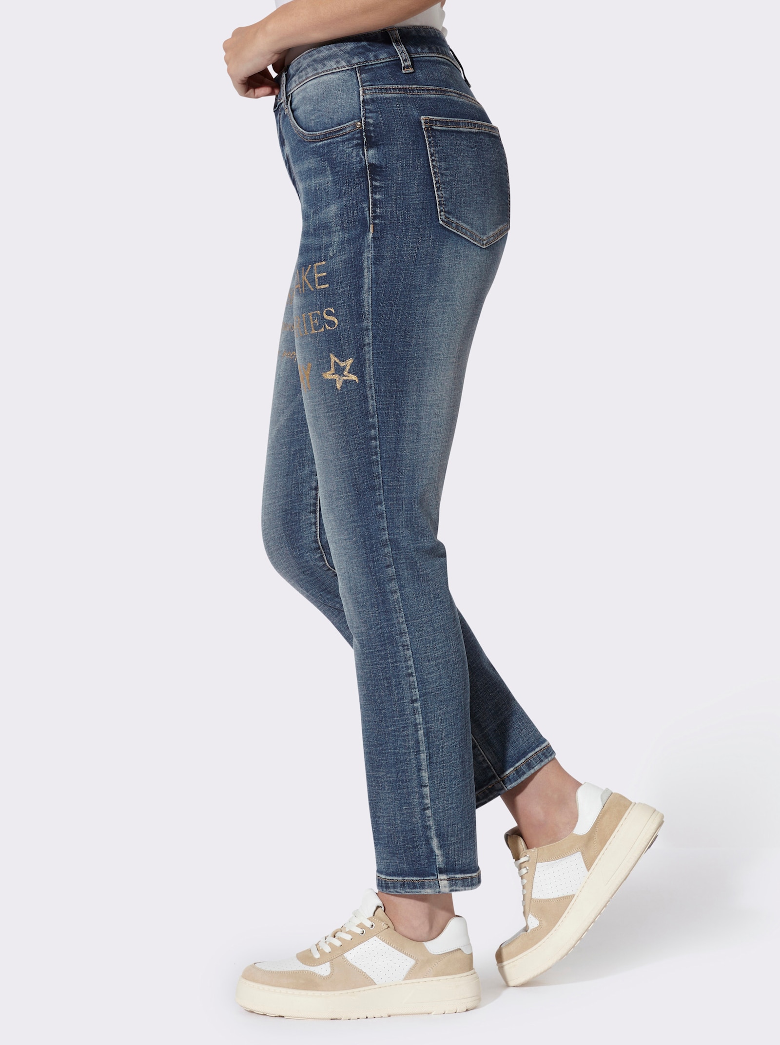 heine Jeans mit Foliendruck - blue-stone-washed