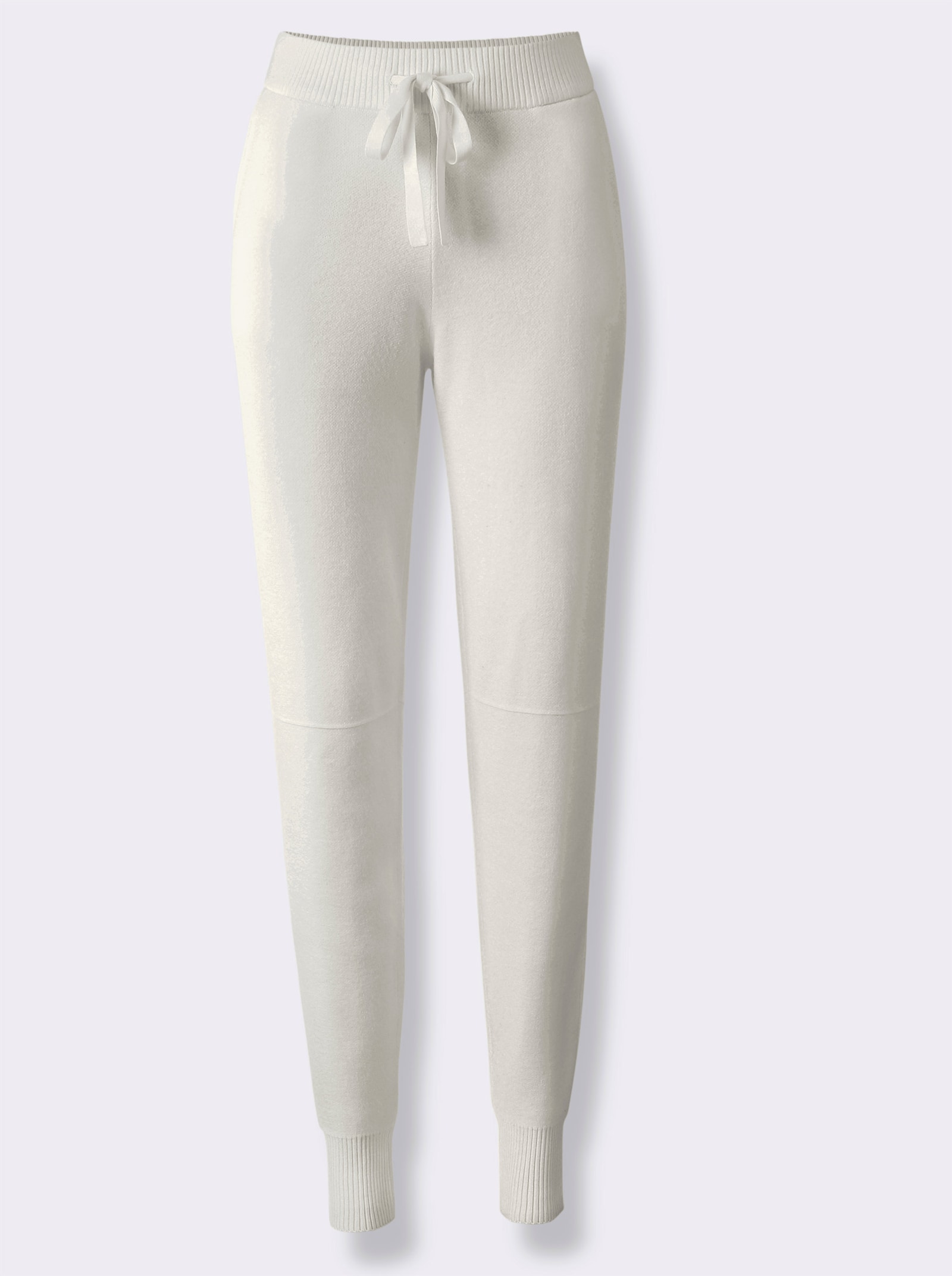 heine Gebreide broek met ribboordjes aan de zoom - ecru