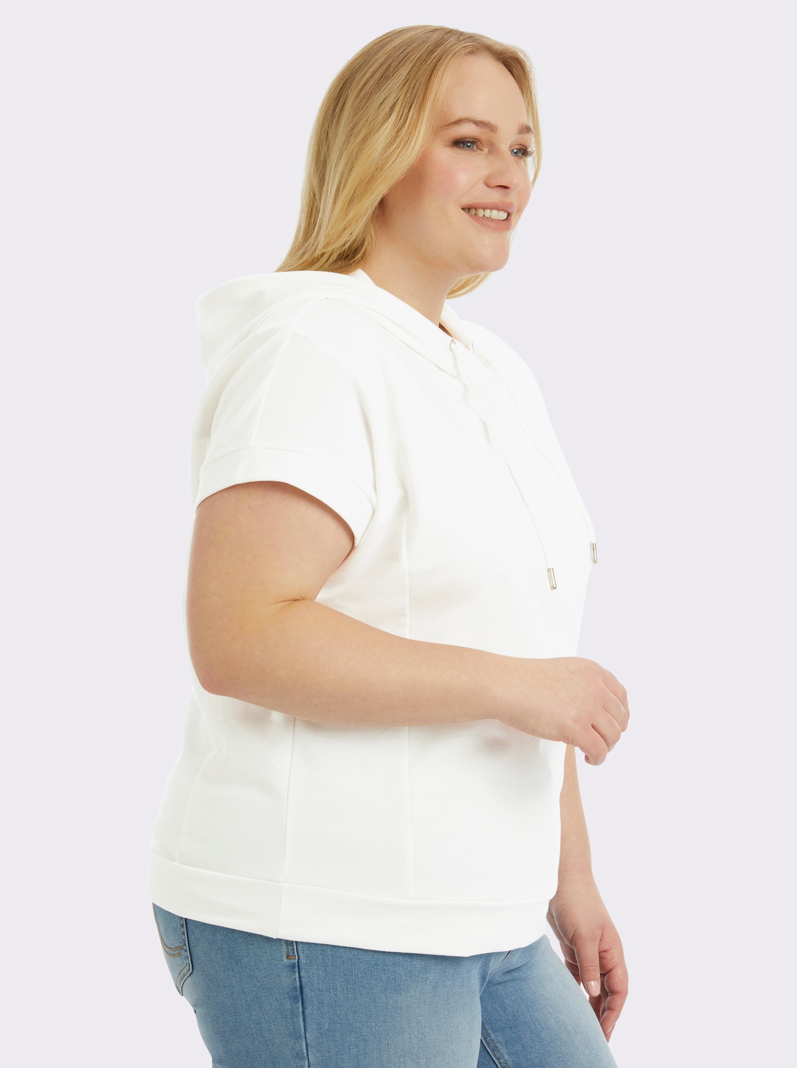  Kapuzenshirt mit überschnittener Schulter - ecru