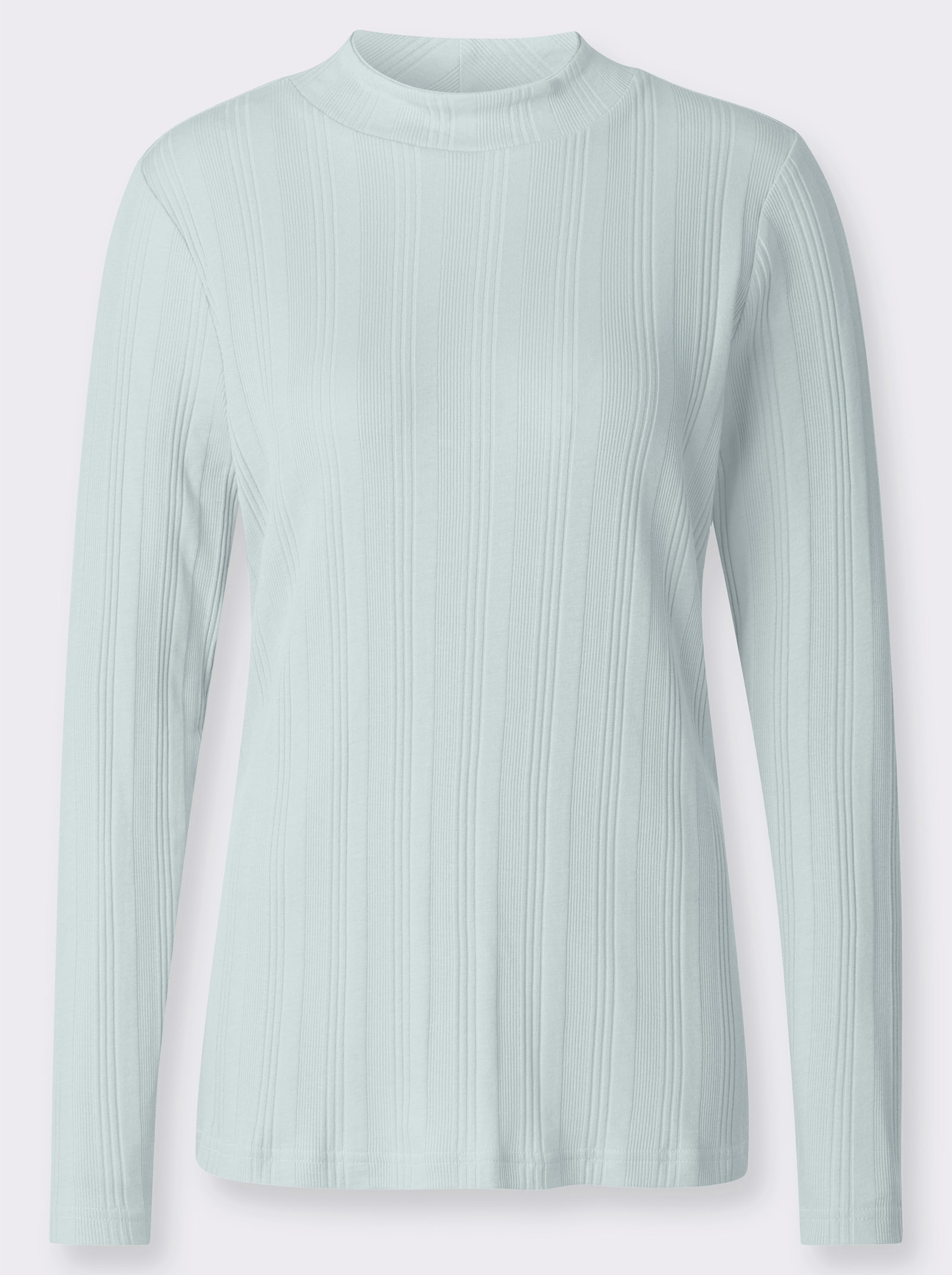 Rippshirt mit Stehkragen - kalkmint