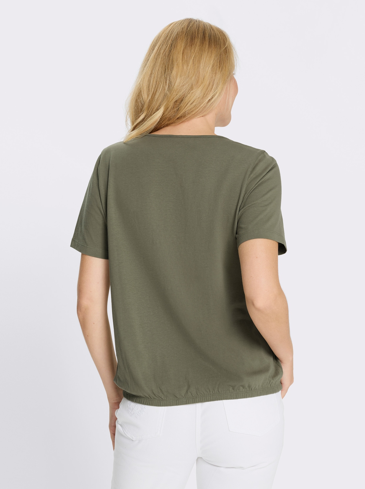 Kurzarmshirt mit gerafftem Ausschnitt - khaki