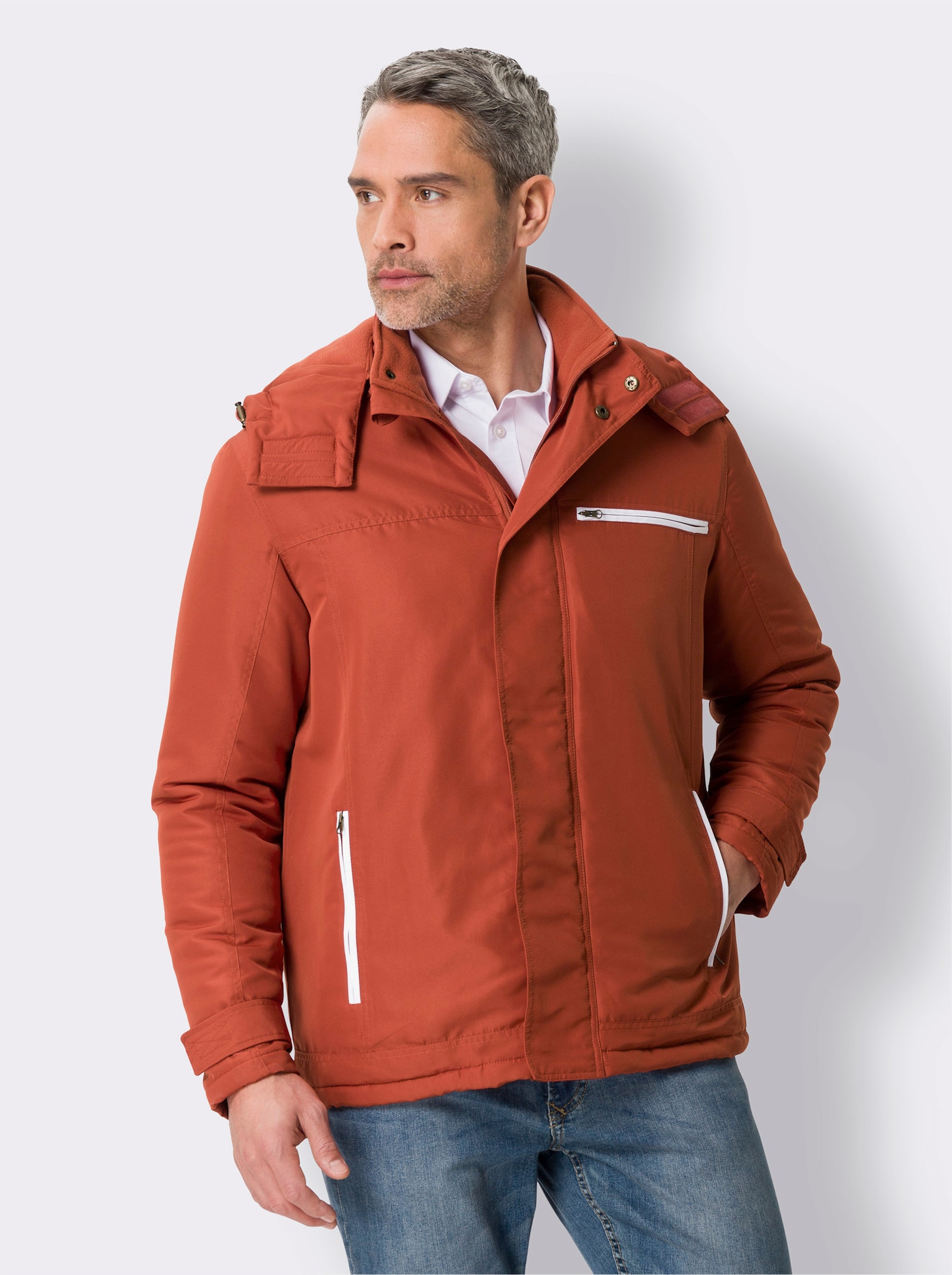 Winterjas met contrastdetails - roestrood