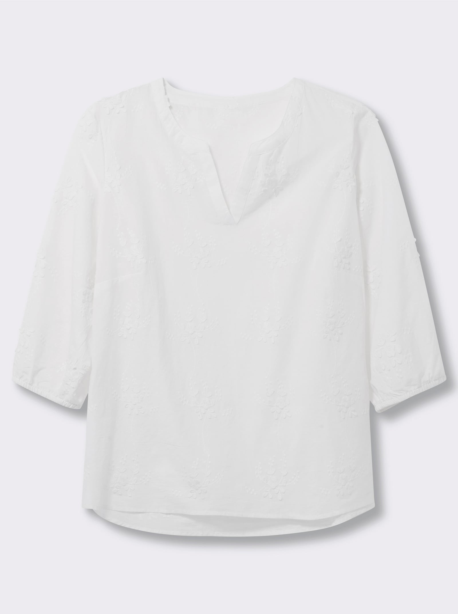 Baumwollbluse mit 3D-Blütenstickerei - ecru