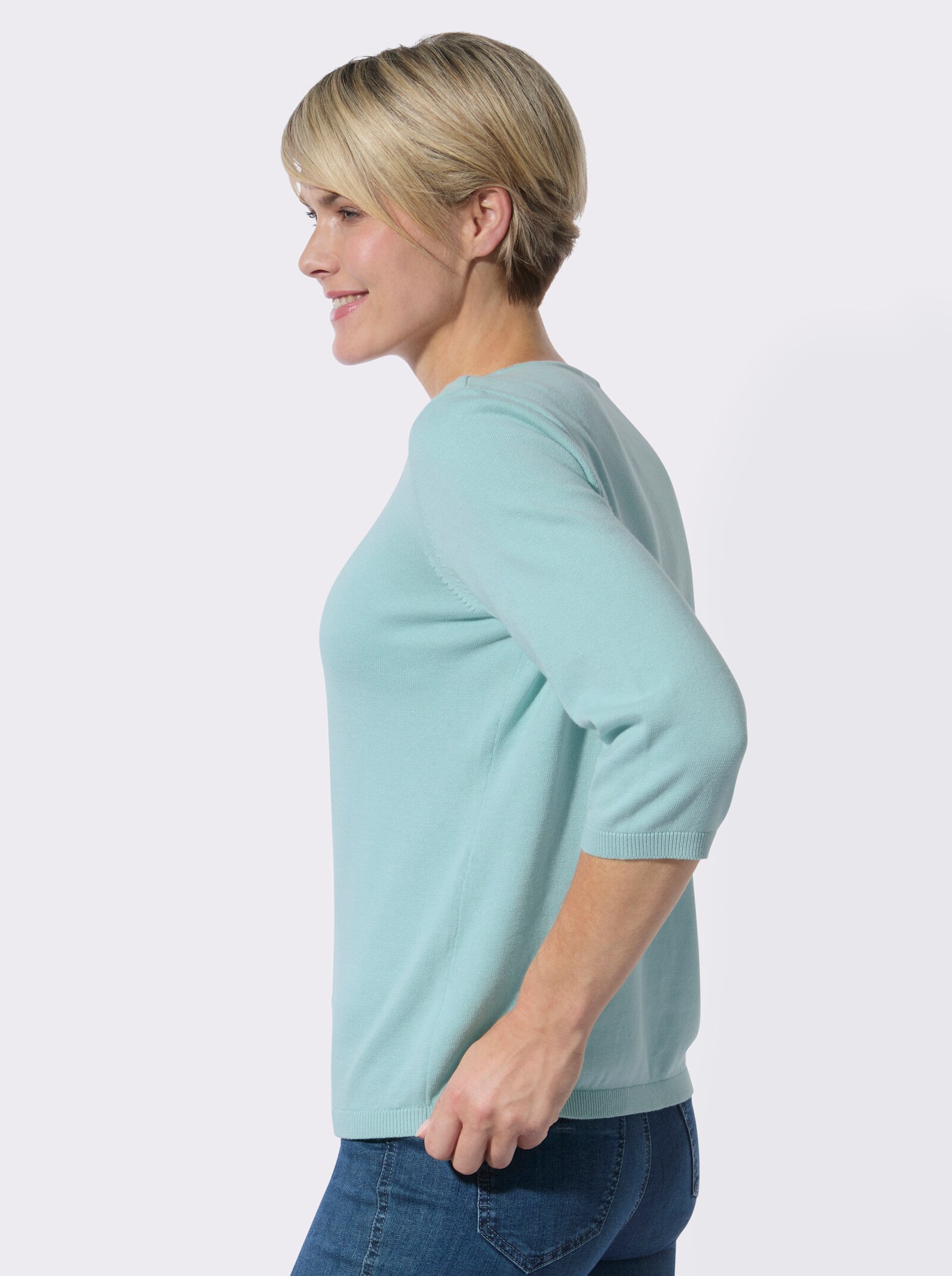V-Ausschnitt-Pullover in formstabiler Qualität - mint