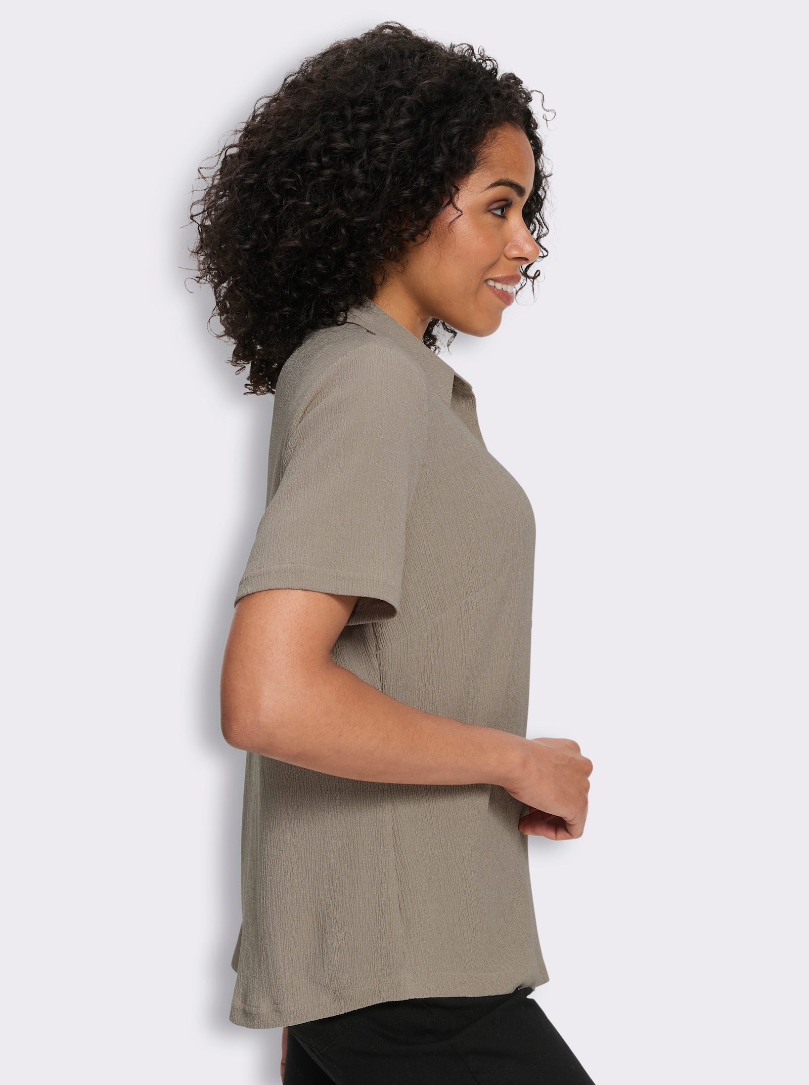 Blouse met plooien en korte mouwen - sesam