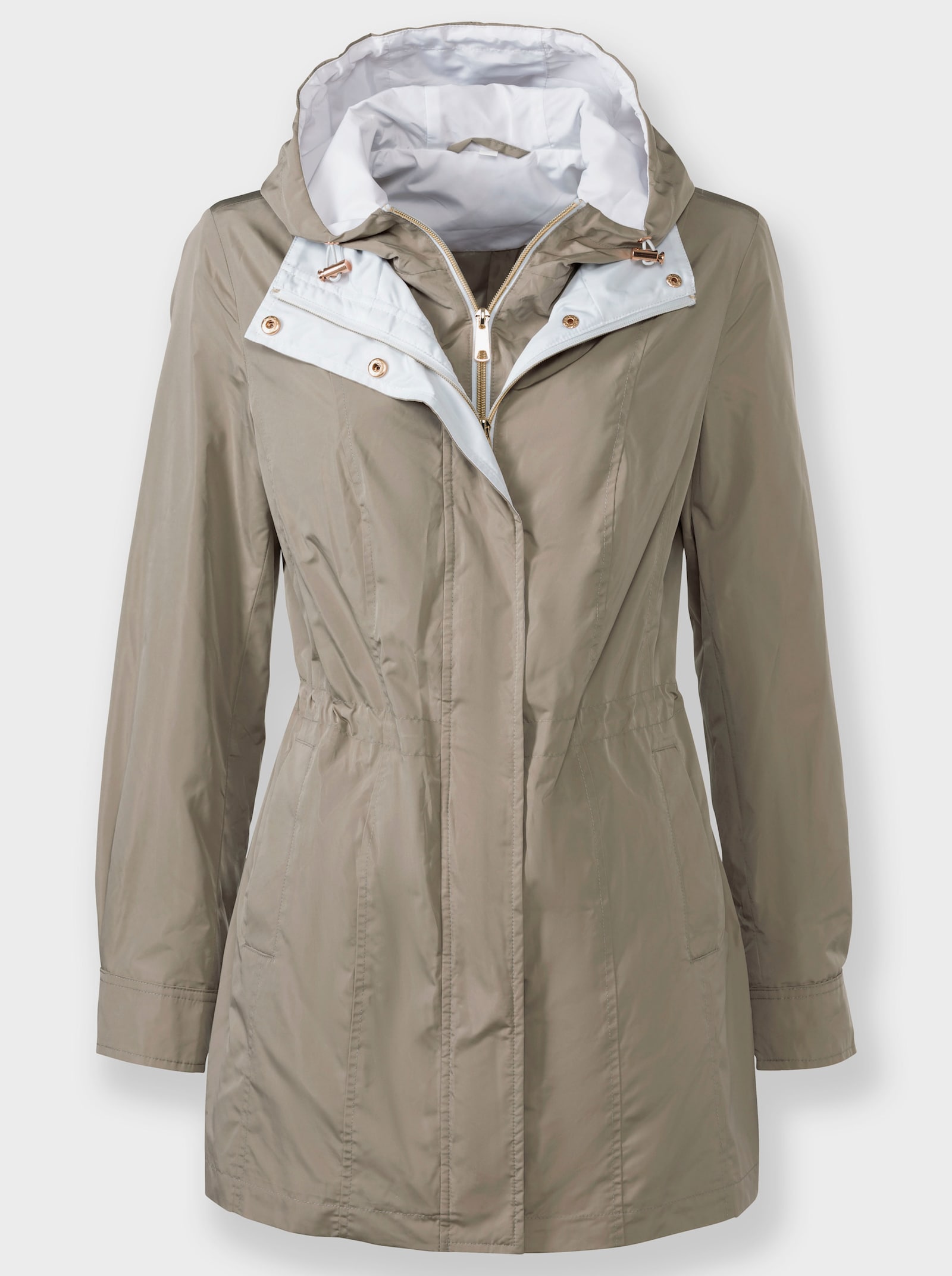 Outdoorjacke mit fixiertem Westen-Einsatz - schlamm-ecru