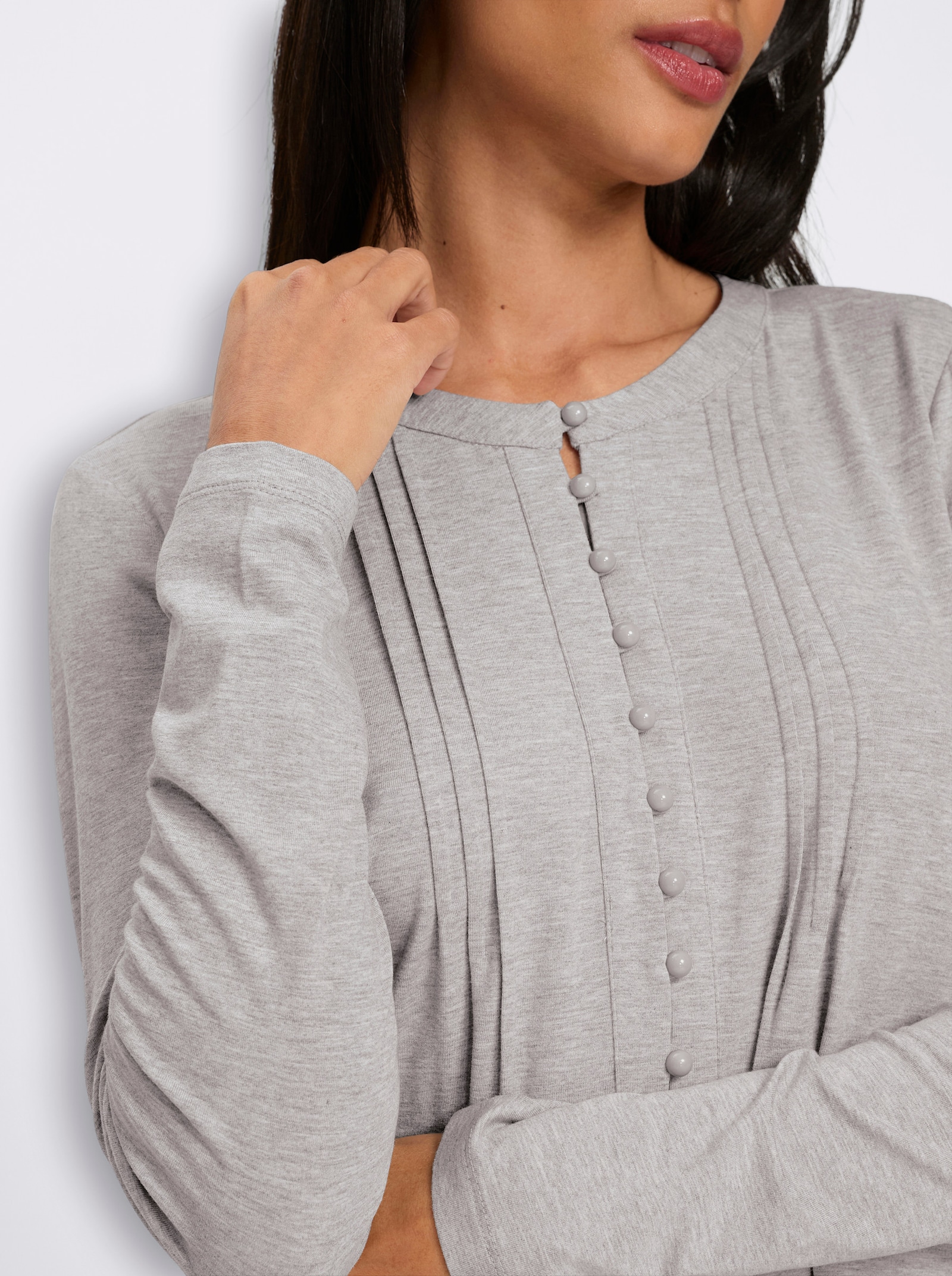 heine Langarmshirt mit Biesen - steingrau-meliert