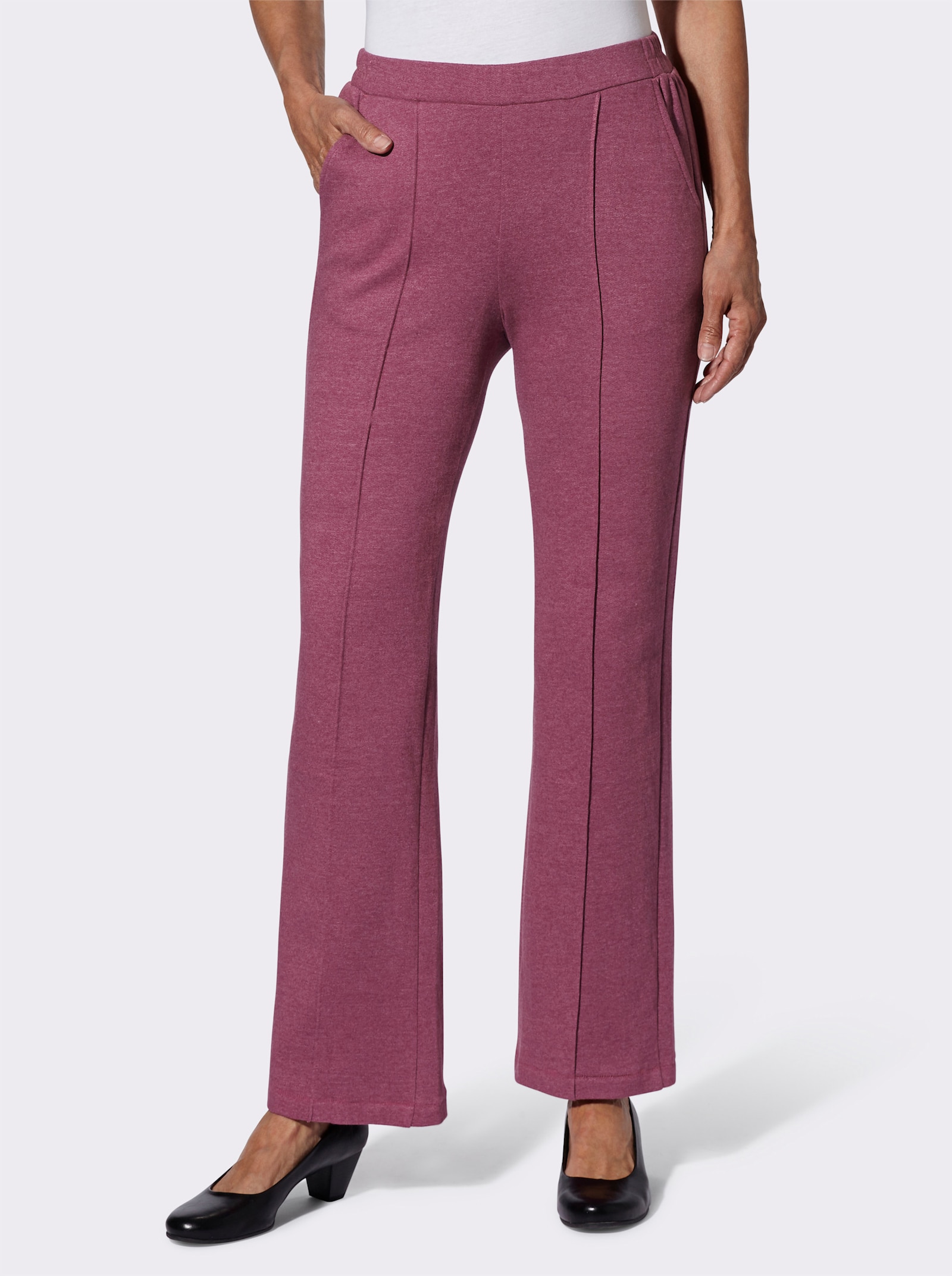 Tepláky s elastickým pasem vzadu - slézová-melír