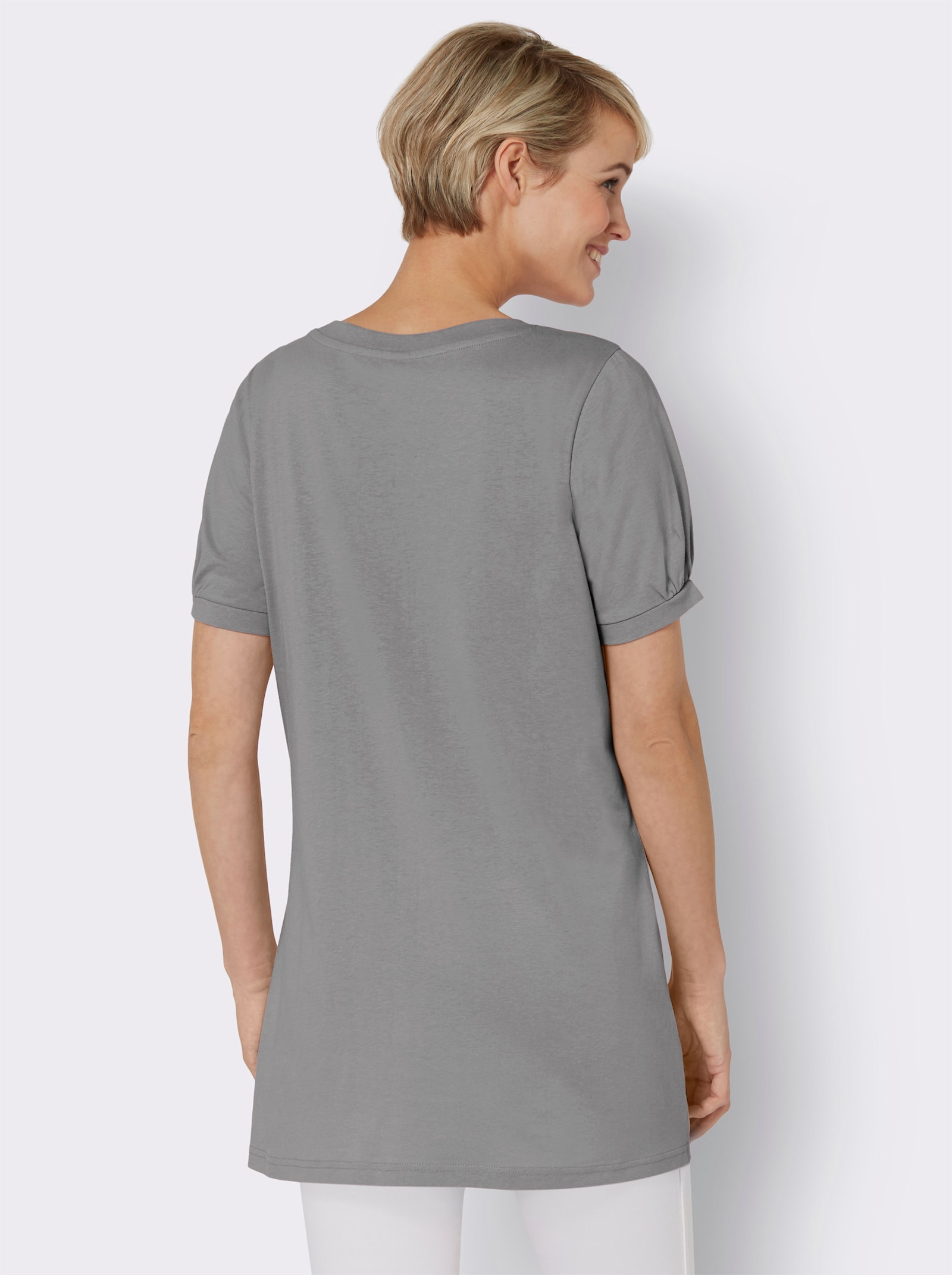 Longshirt mit gerafftem Ausschnitt - steingrau