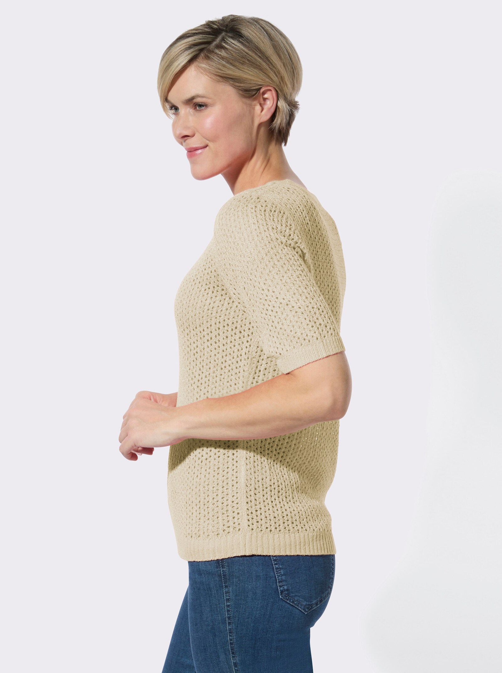 Ajourpullover mit kurzen Ärmeln - sand