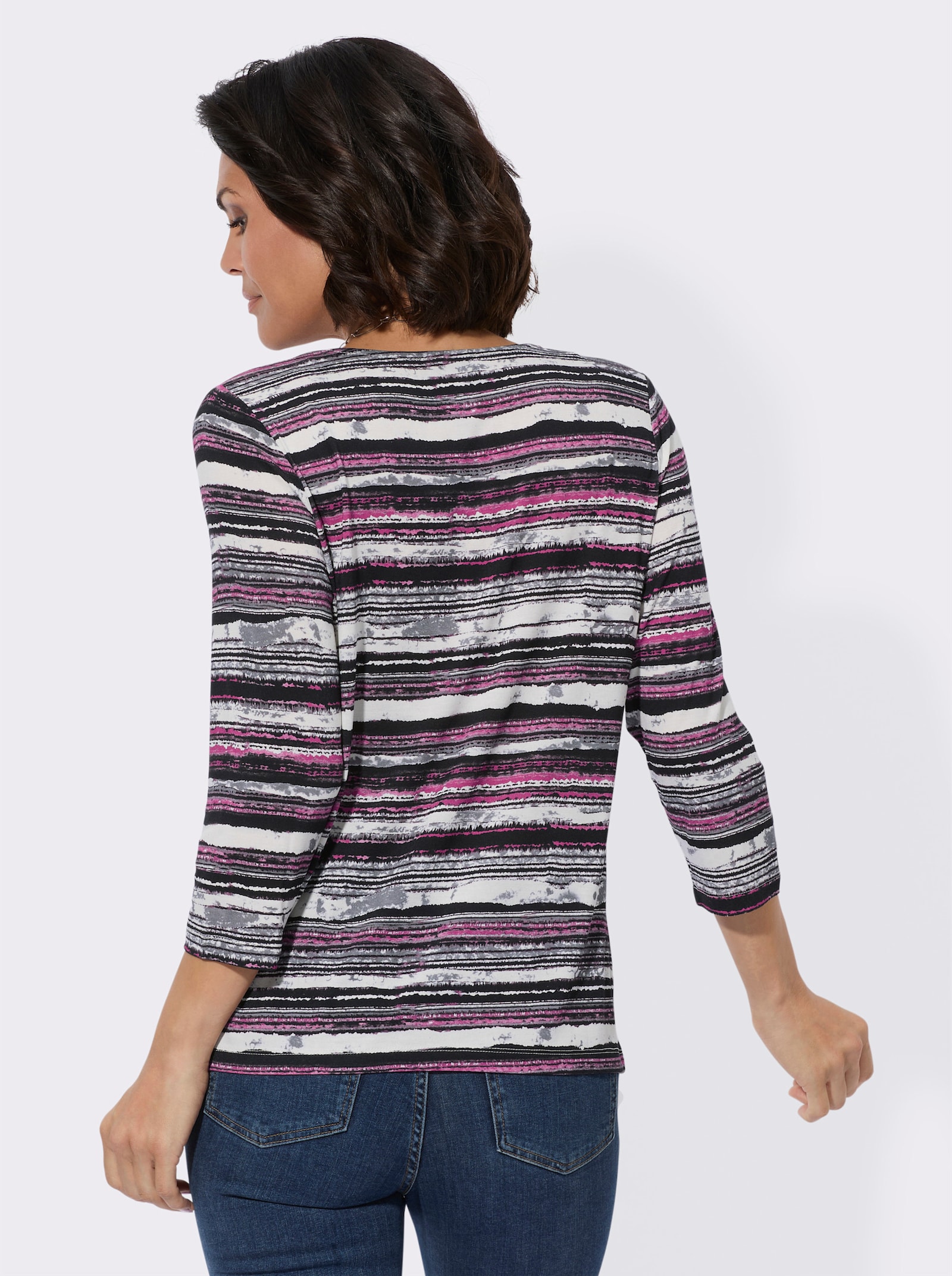 Rundhalsshirt mit 3/4-Ärmeln - rosé-steingrau-bedruckt