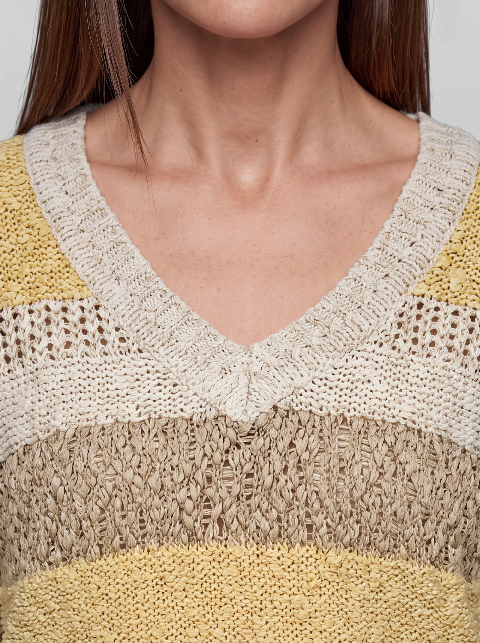 heine Kurzarmpullover im Strickmuster-Mix - vanille-champagner