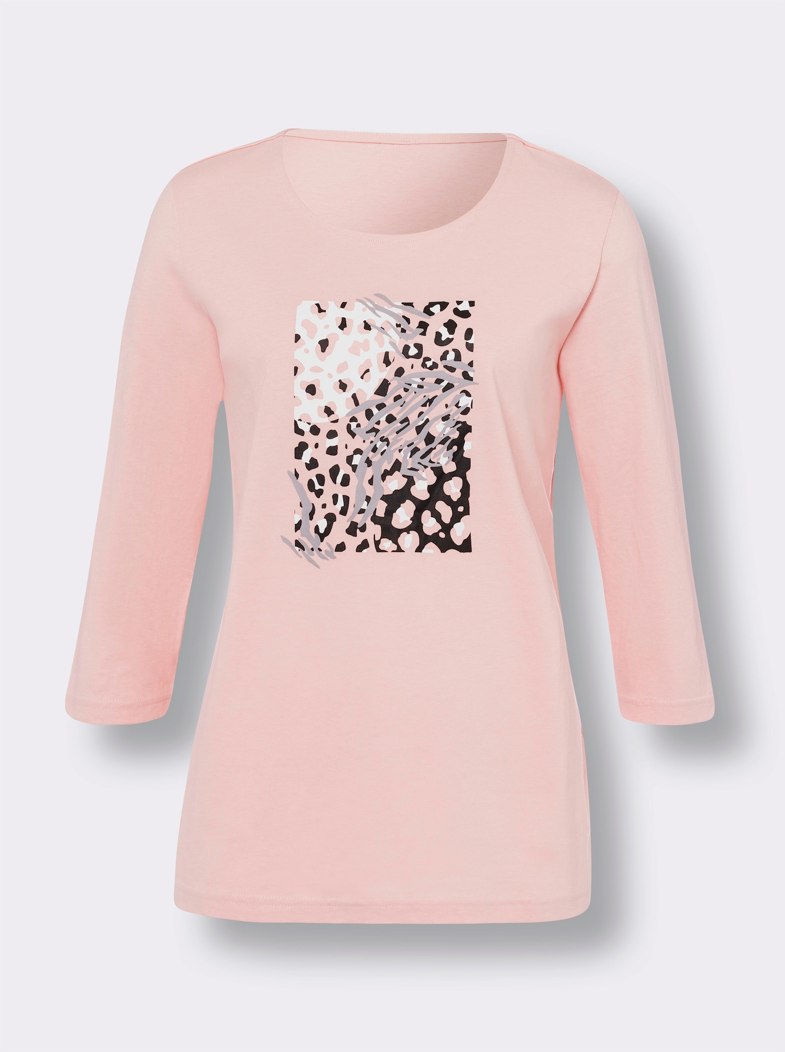 Shirt met ronde hals en op dessin geplaatste luipaardprint - poeder/grafiet bedrukt
