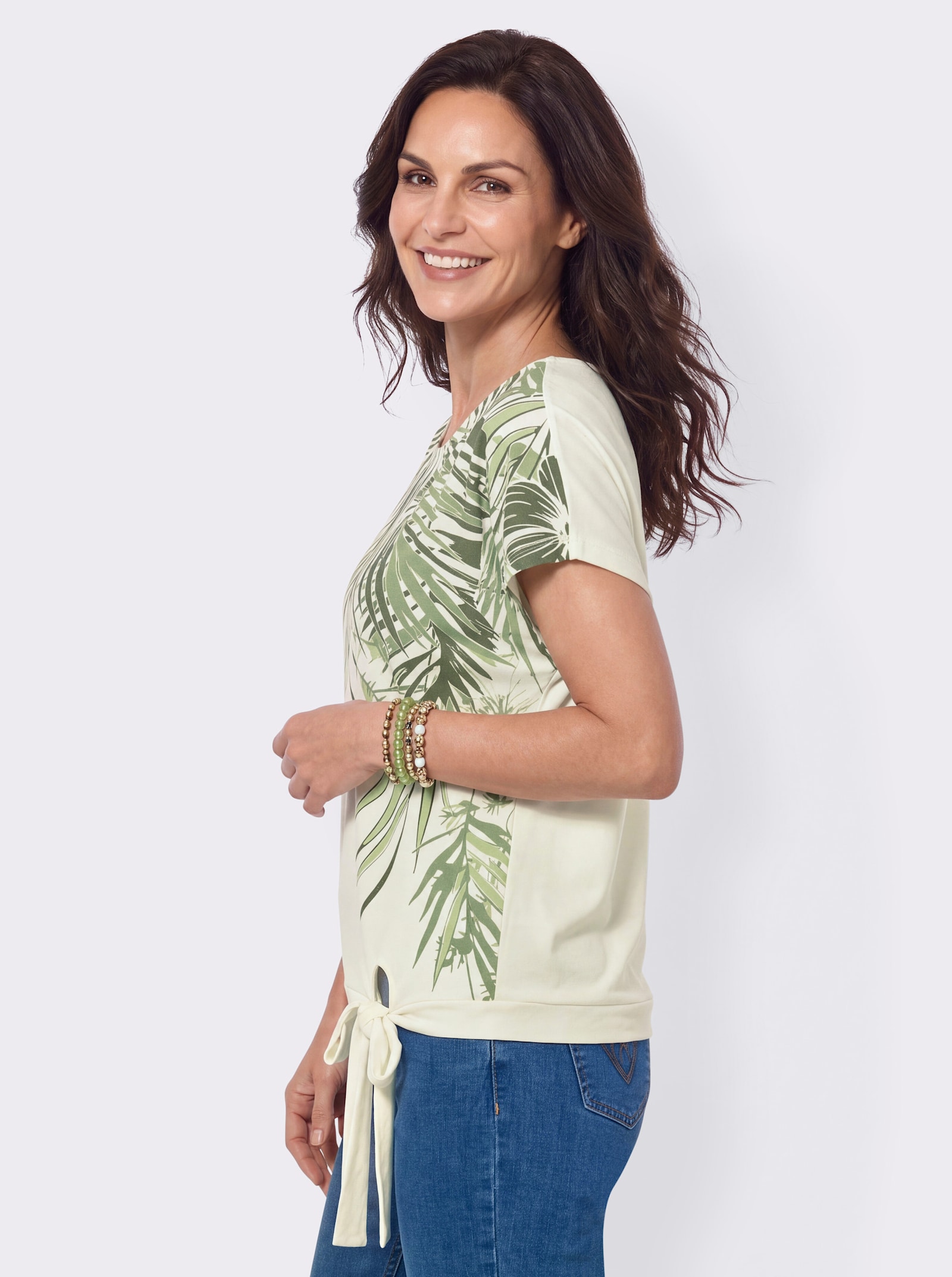 Print-Shirt mit Bindeband - reseda-ecru